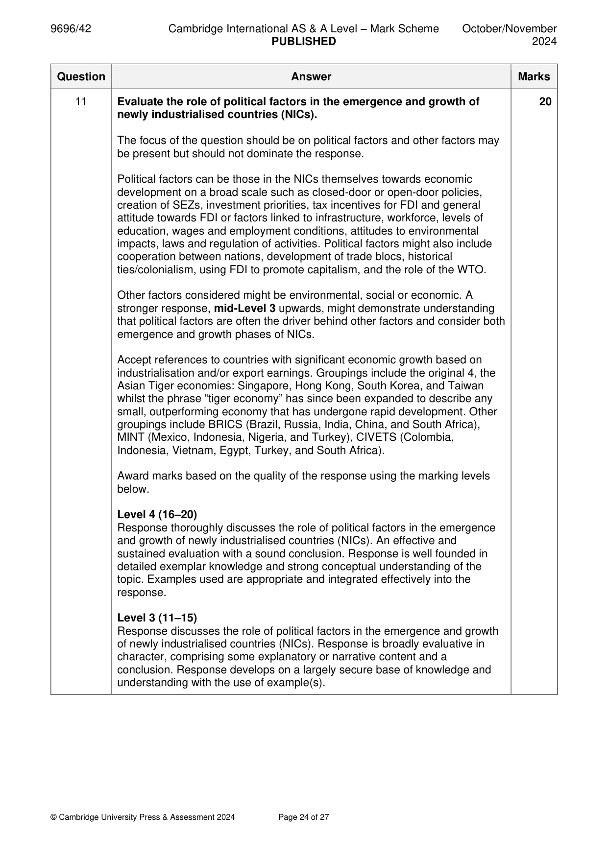 Mark scheme, page 24 of 27