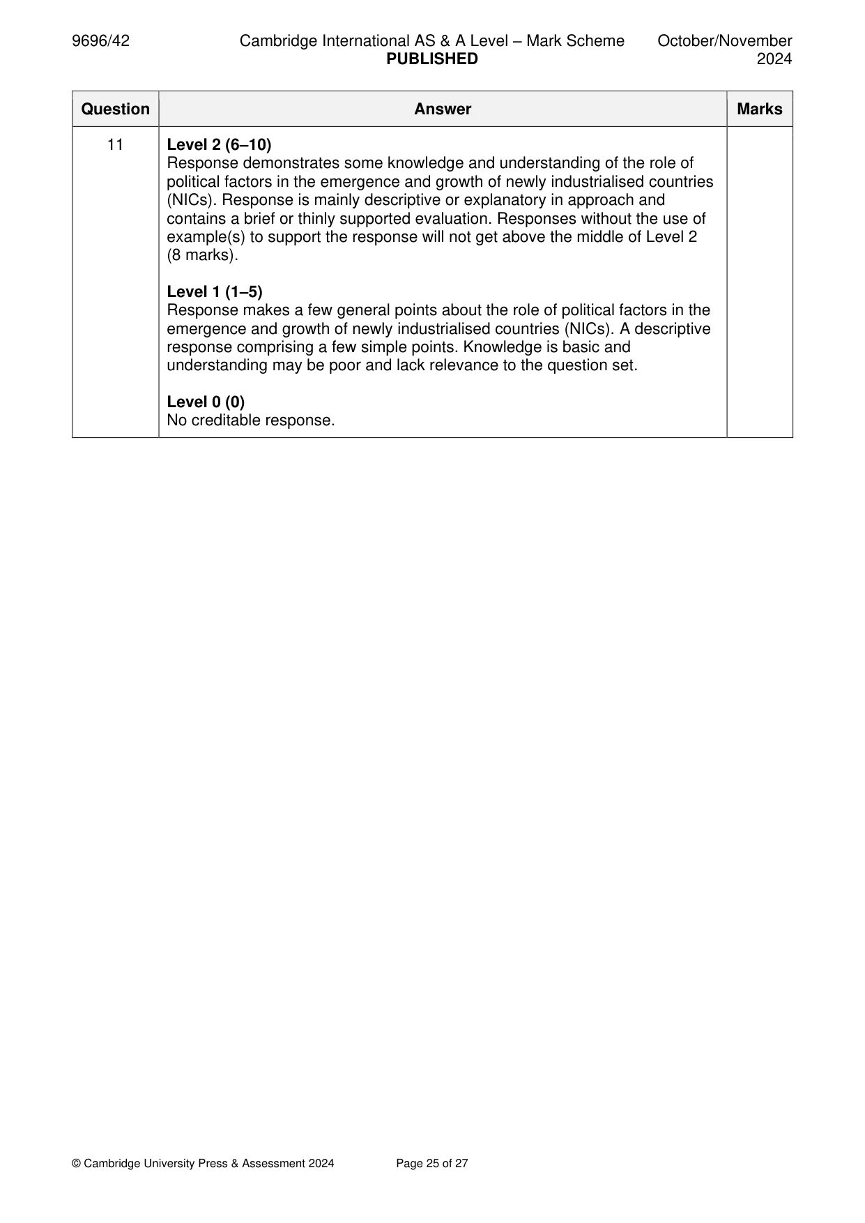 Mark scheme, page 25 of 27