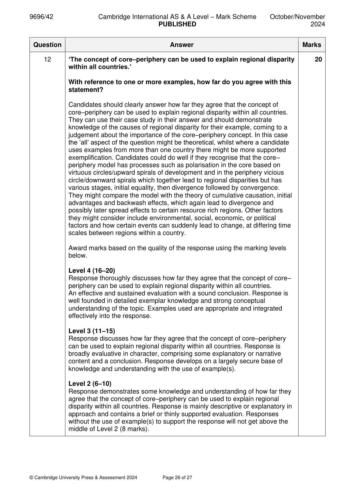 Mark scheme, page 26 of 27