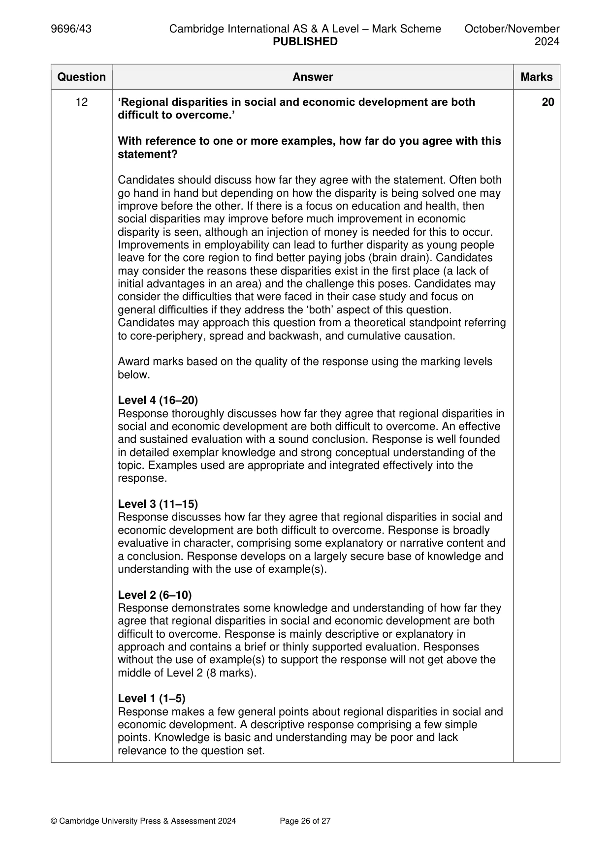 Mark scheme, page 26 of 27