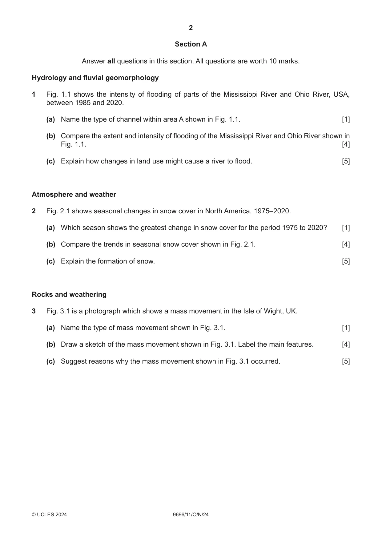 Cambridge A Level Geography 9696 2024 Oct/Nov Paper 1 · Variant 1 question paper, page 2 of 4