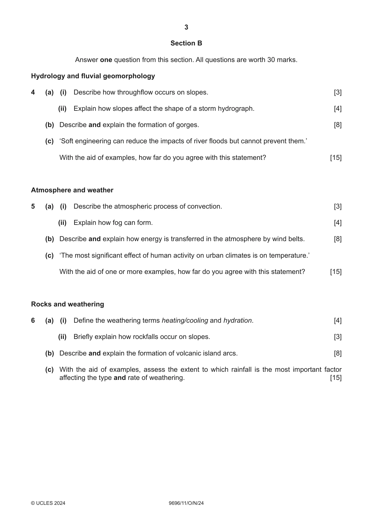 Cambridge A Level Geography 9696 2024 Oct/Nov Paper 1 · Variant 1 question paper, page 3 of 4