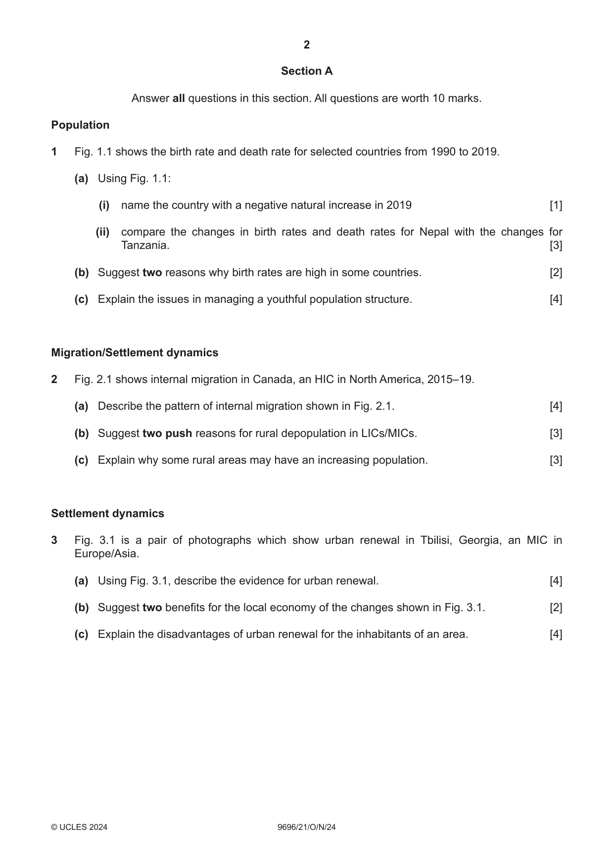 Cambridge A Level Geography 9696 2024 Oct/Nov Paper 2 · Variant 1 question paper, page 2 of 4