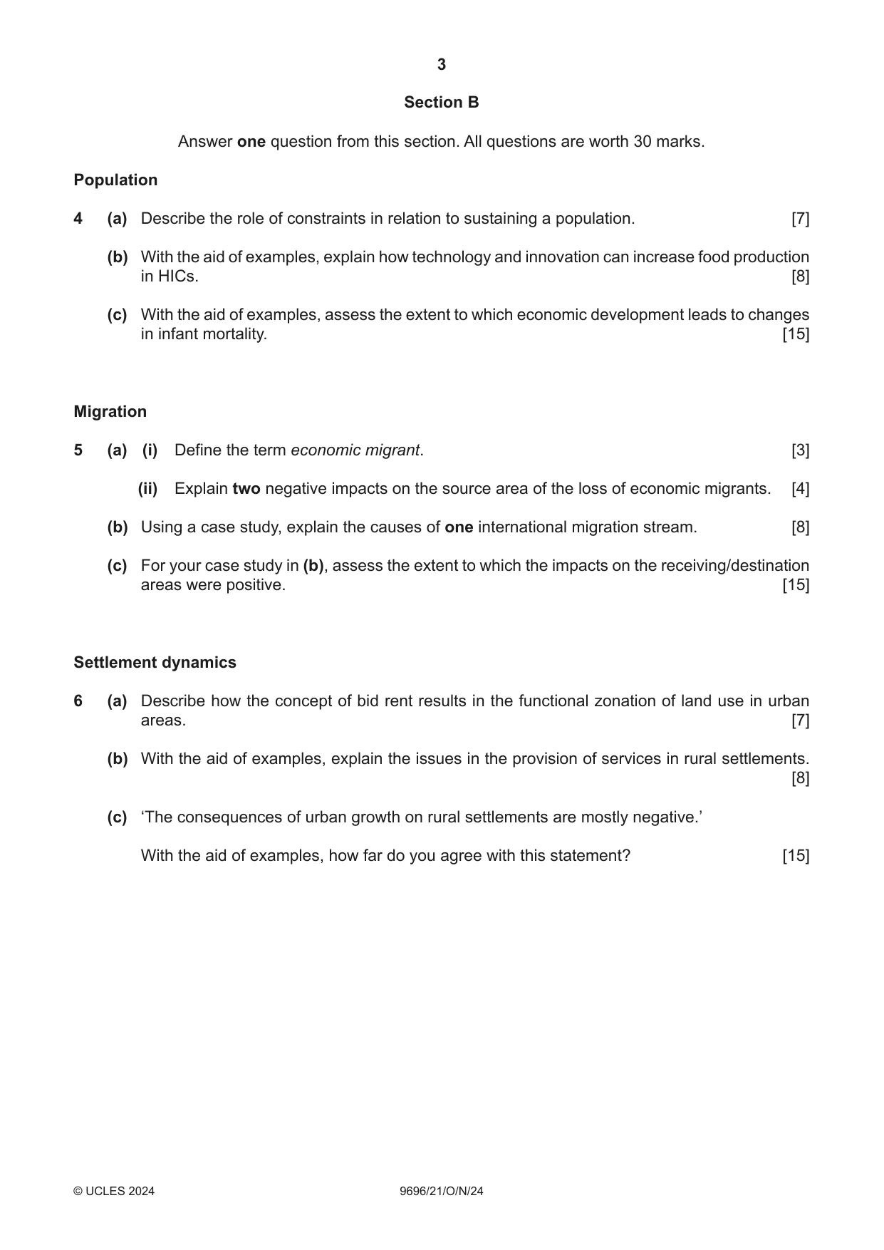 Cambridge A Level Geography 9696 2024 Oct/Nov Paper 2 · Variant 1 question paper, page 3 of 4