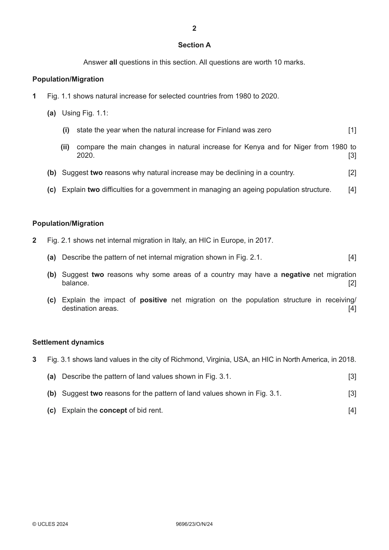 Cambridge A Level Geography 9696 2024 Oct/Nov Paper 2 · Variant 3 question paper, page 2 of 4