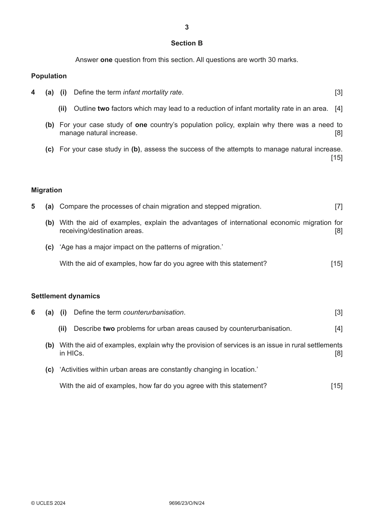 Cambridge A Level Geography 9696 2024 Oct/Nov Paper 2 · Variant 3 question paper, page 3 of 4
