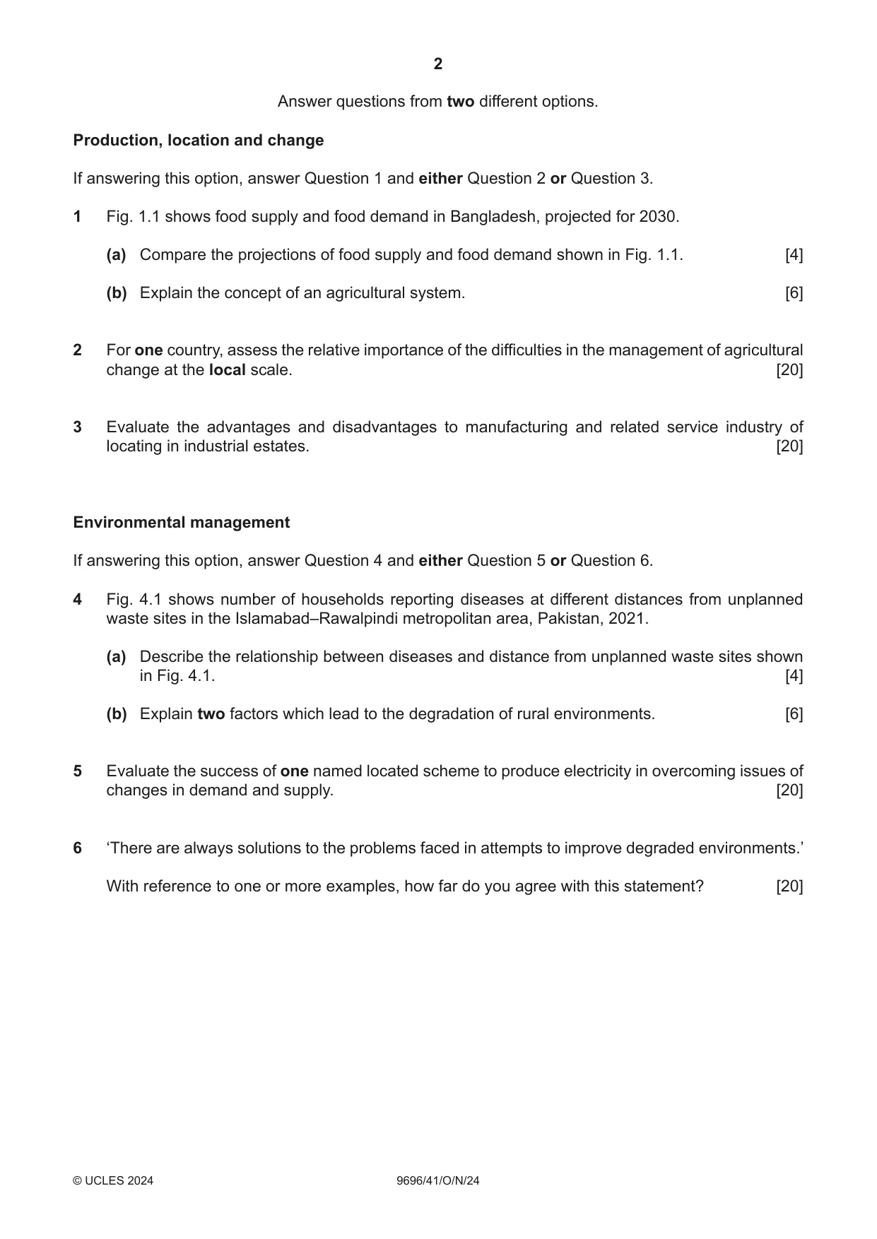 Cambridge A Level Geography 9696 2024 Oct/Nov Paper 4 · Variant 1 question paper, page 2 of 4