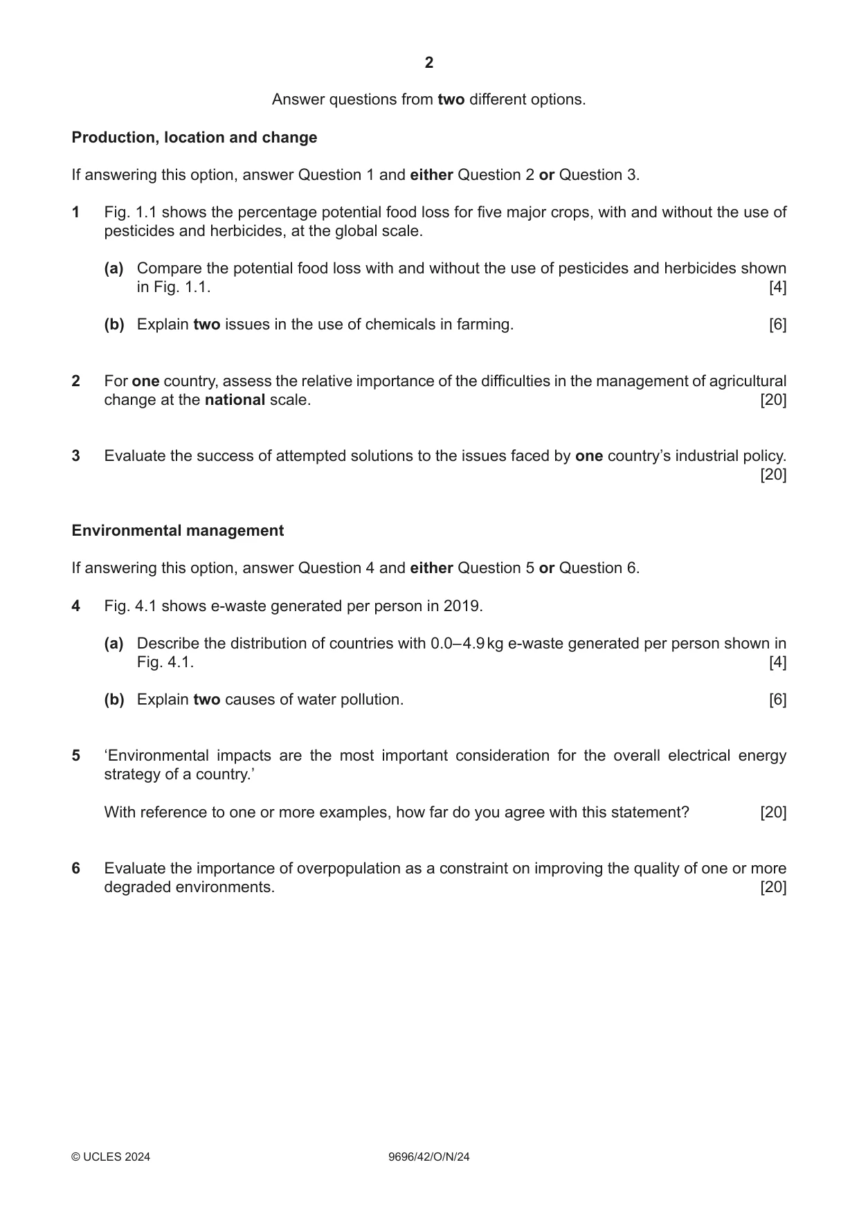 Cambridge A Level Geography 9696 2024 Oct/Nov Paper 4 · Variant 2 question paper, page 2 of 4