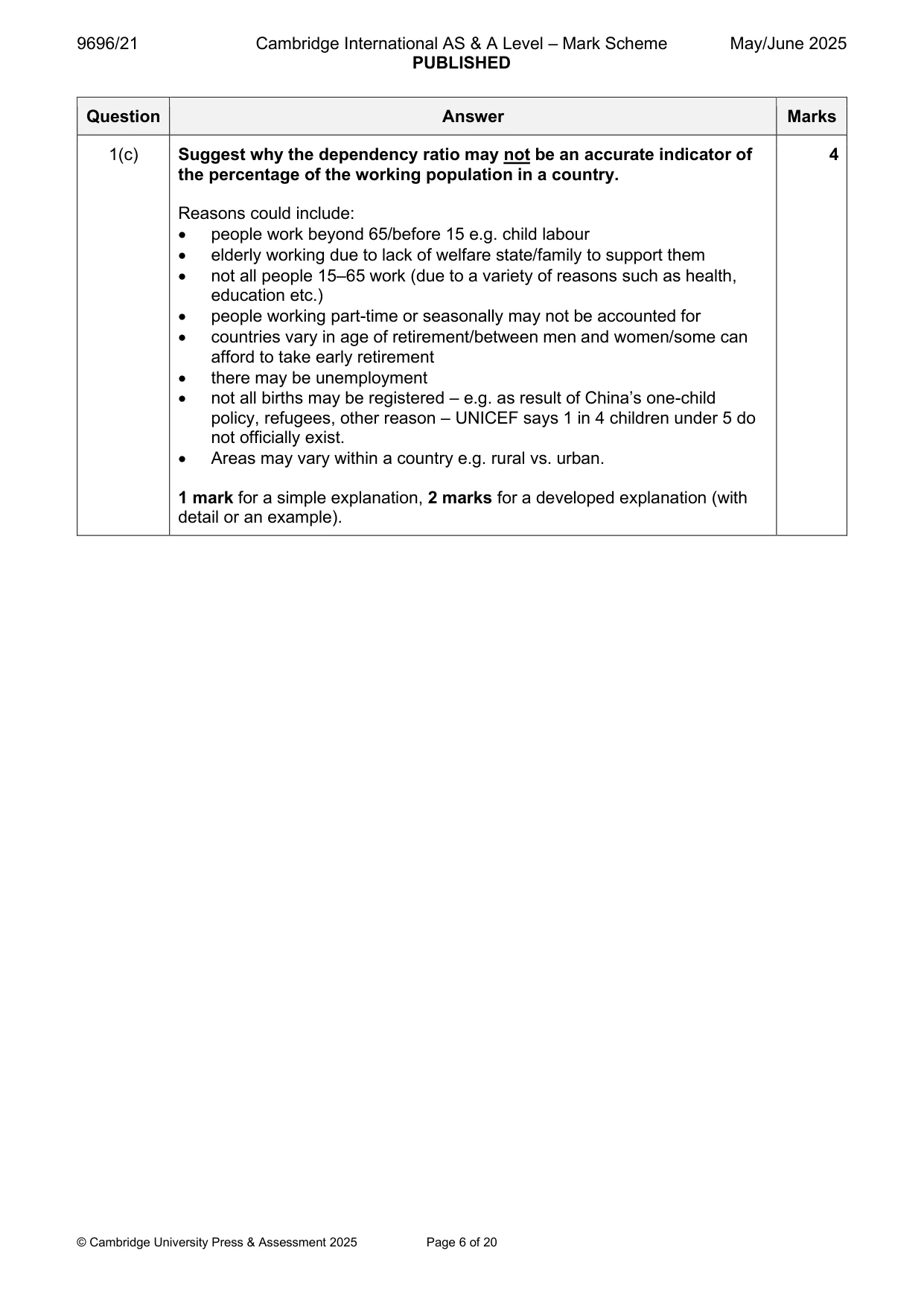 Mark scheme, page 6 of 20