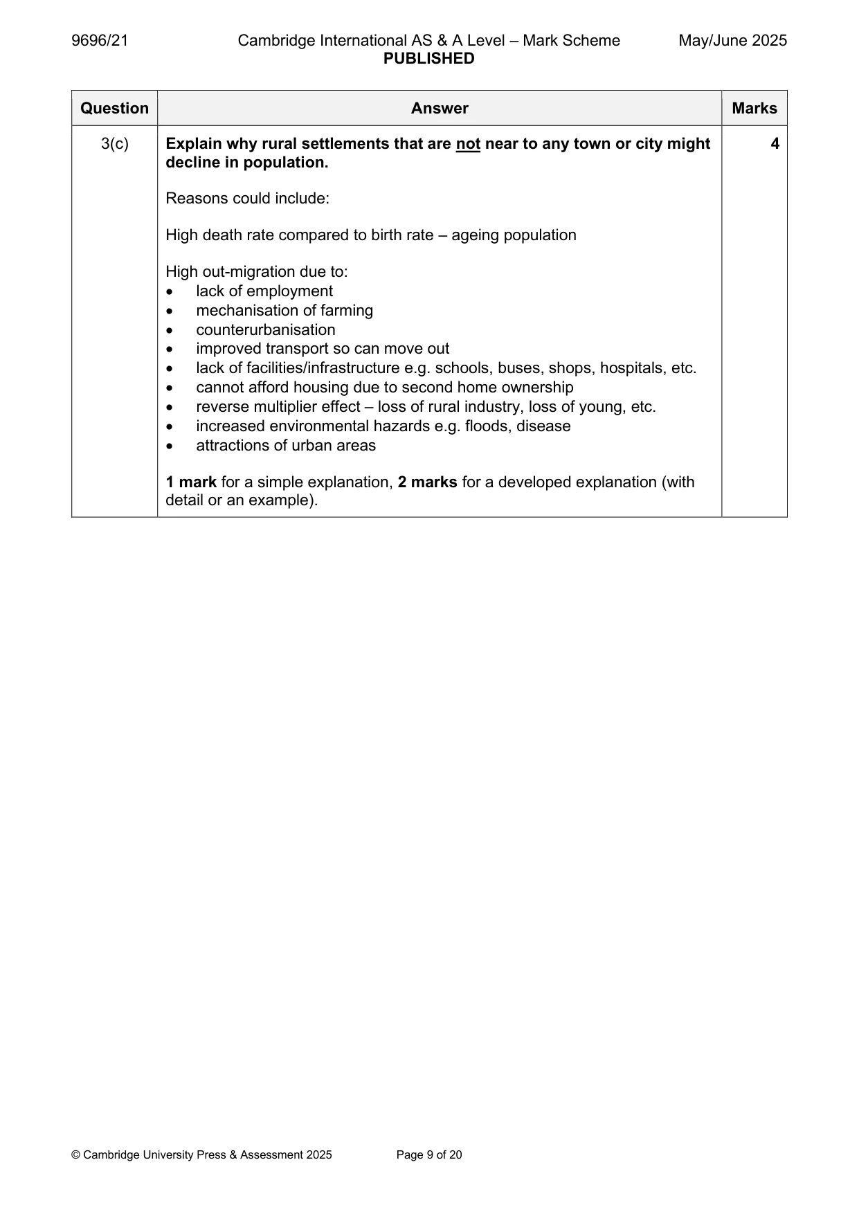 Mark scheme, page 9 of 20