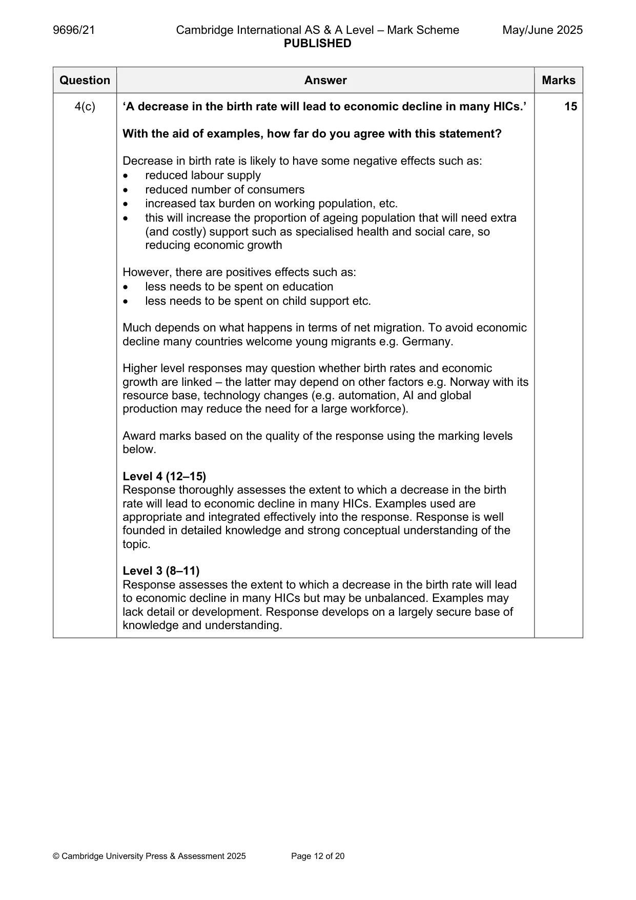 Mark scheme, page 12 of 20