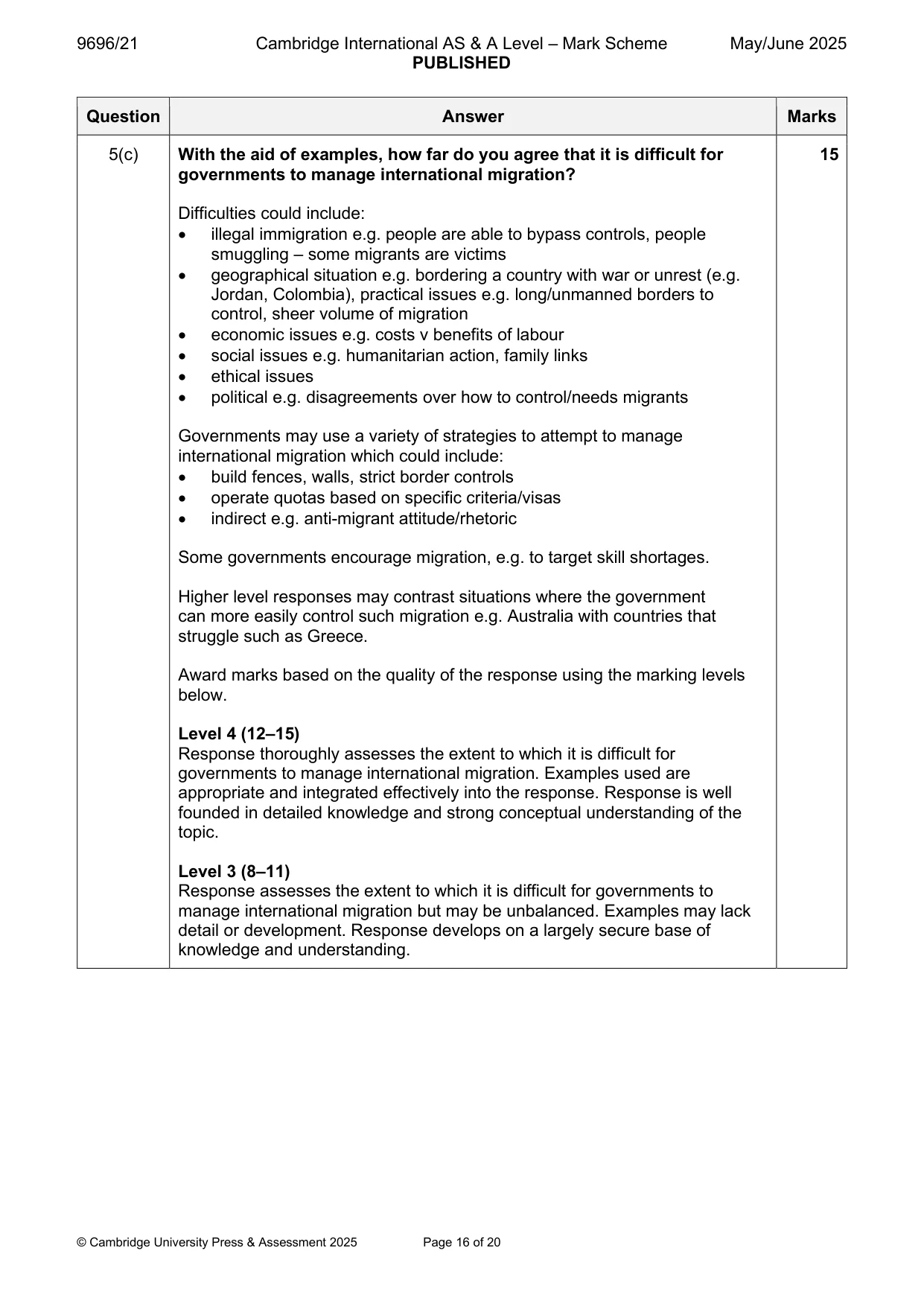 Mark scheme, page 16 of 20