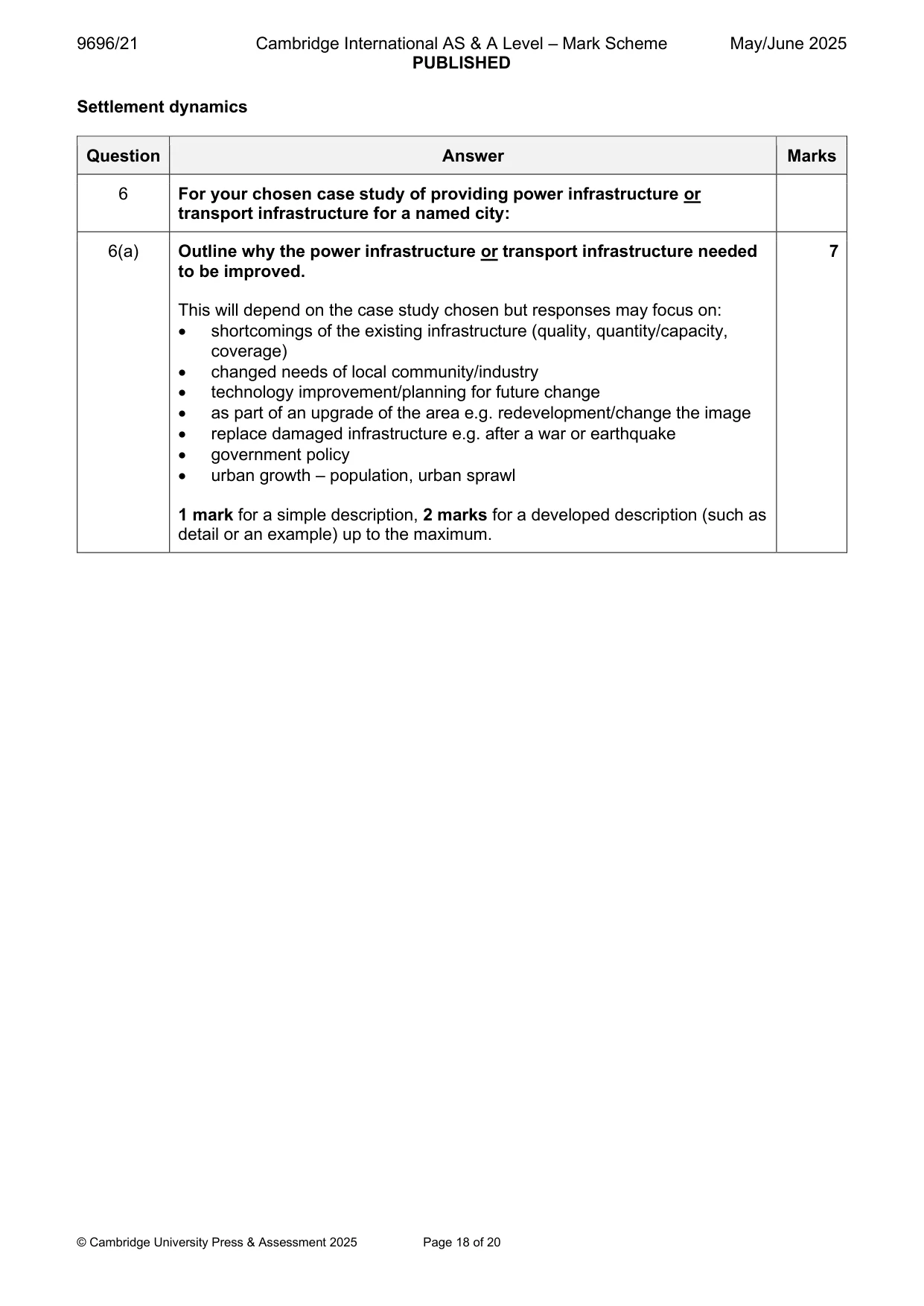 Mark scheme, page 18 of 20
