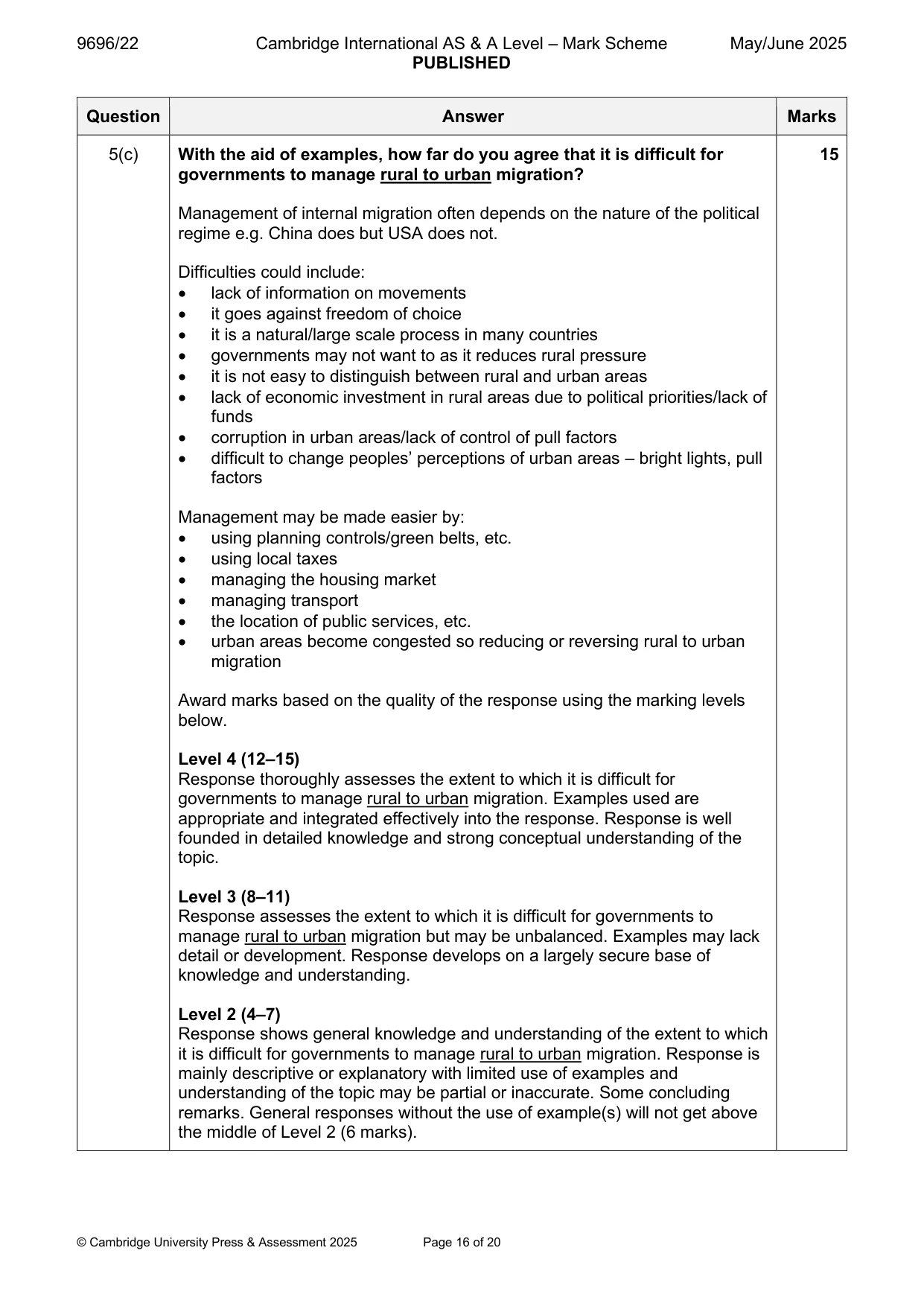 Mark scheme, page 16 of 20