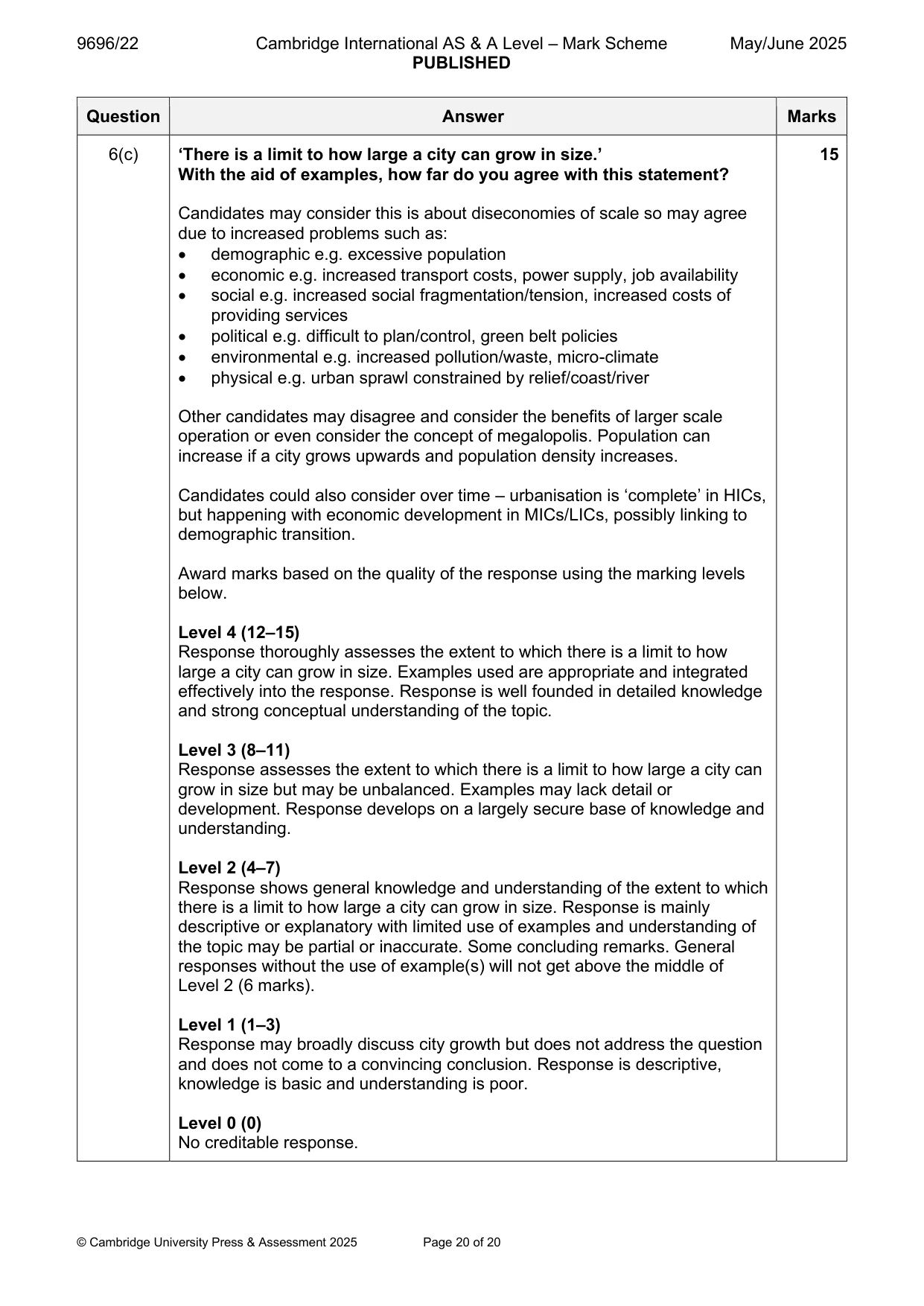 Mark scheme, page 20 of 20