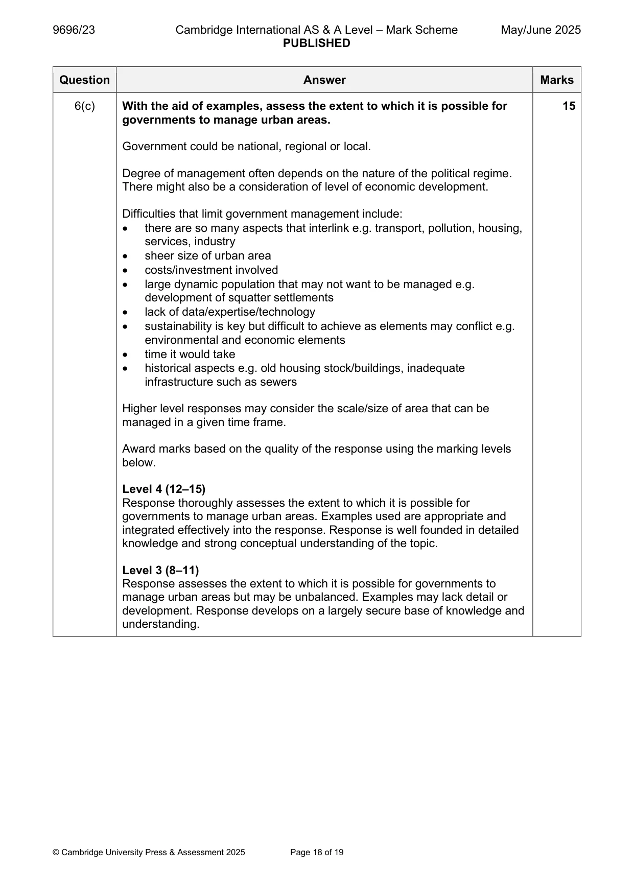 Mark scheme, page 18 of 19