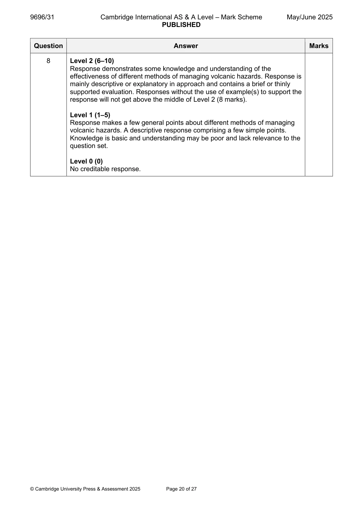 Mark scheme, page 20 of 27