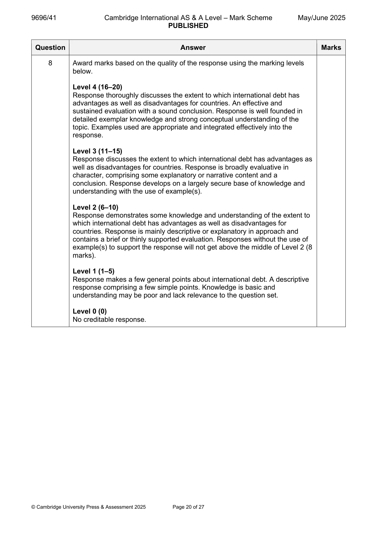 Mark scheme, page 20 of 27