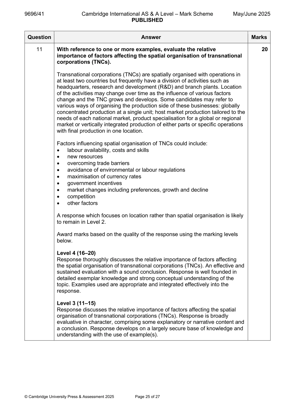 Mark scheme, page 25 of 27