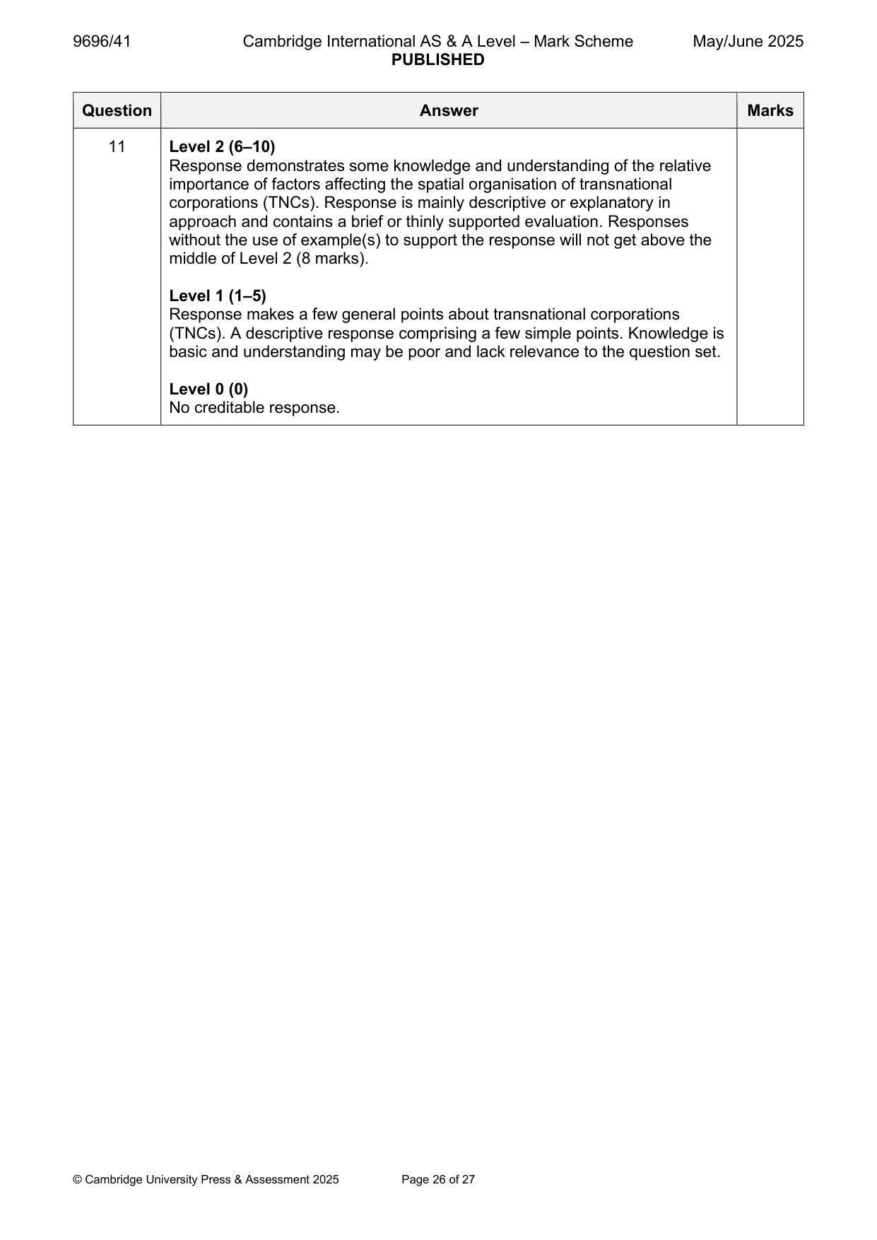 Mark scheme, page 26 of 27