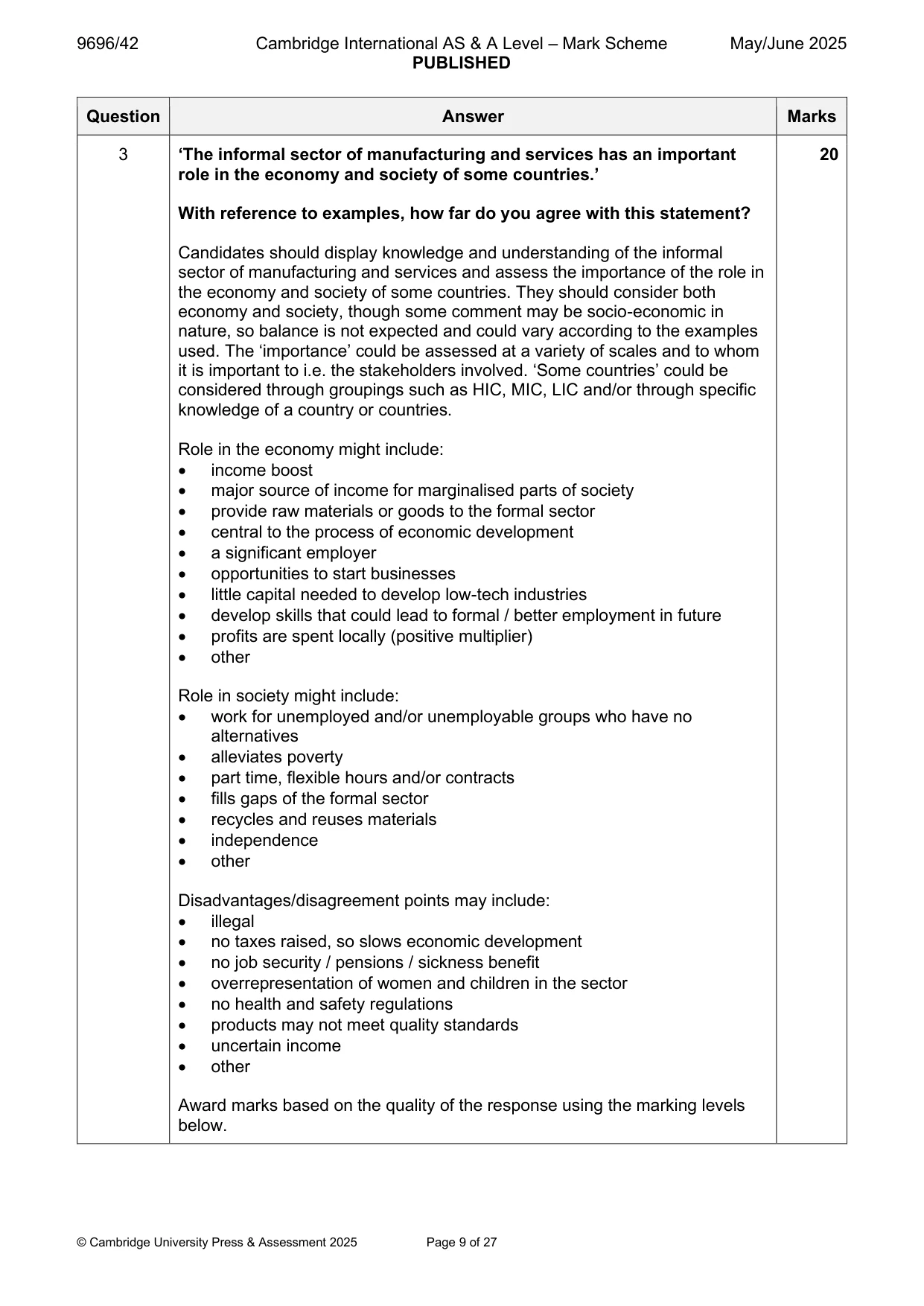 Mark scheme, page 9 of 27