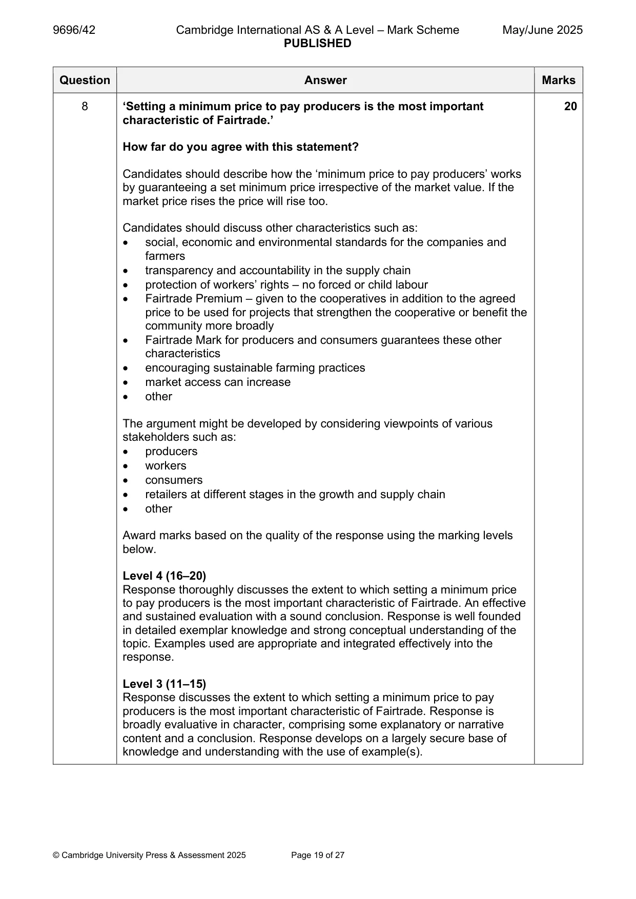 Mark scheme, page 19 of 27