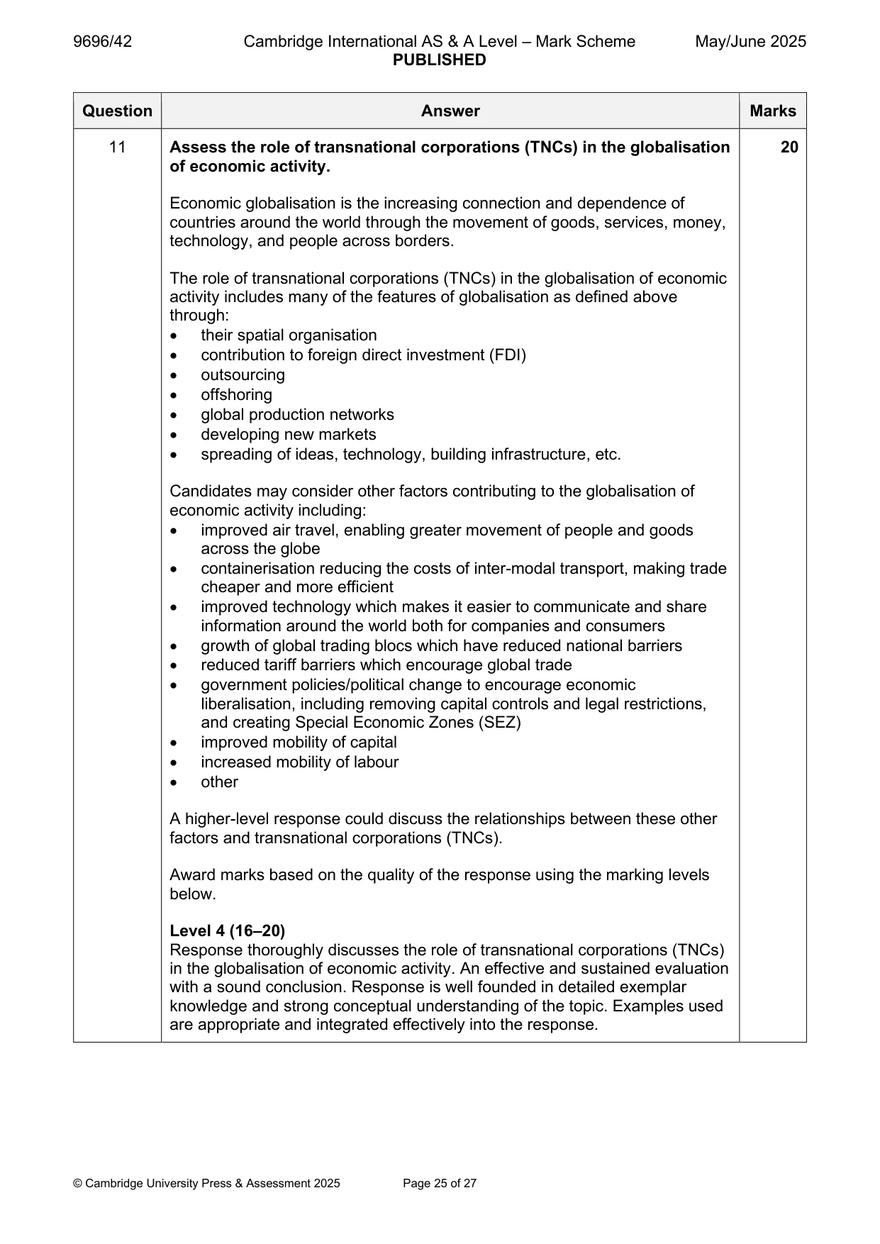 Mark scheme, page 25 of 27