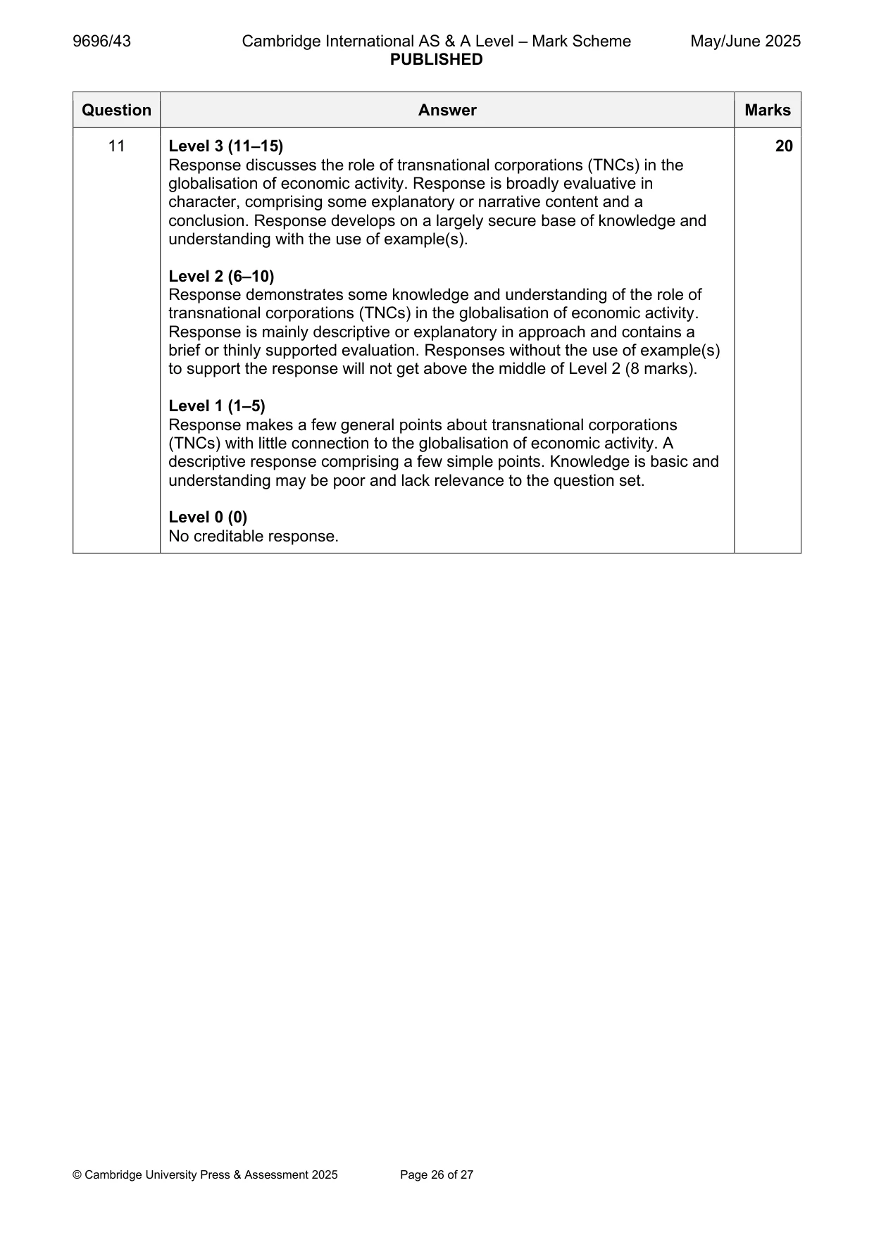 Mark scheme, page 26 of 27