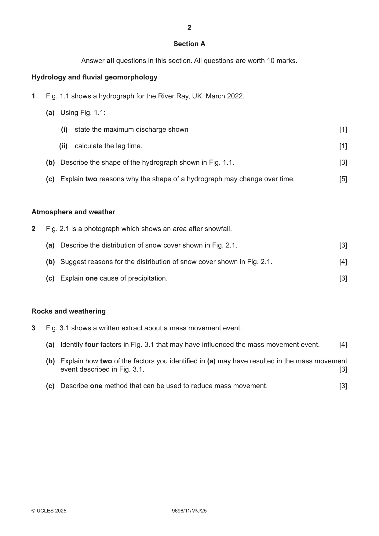 Cambridge A Level Geography 9696 2025 May/June Paper 1 · Variant 1 question paper, page 2 of 4