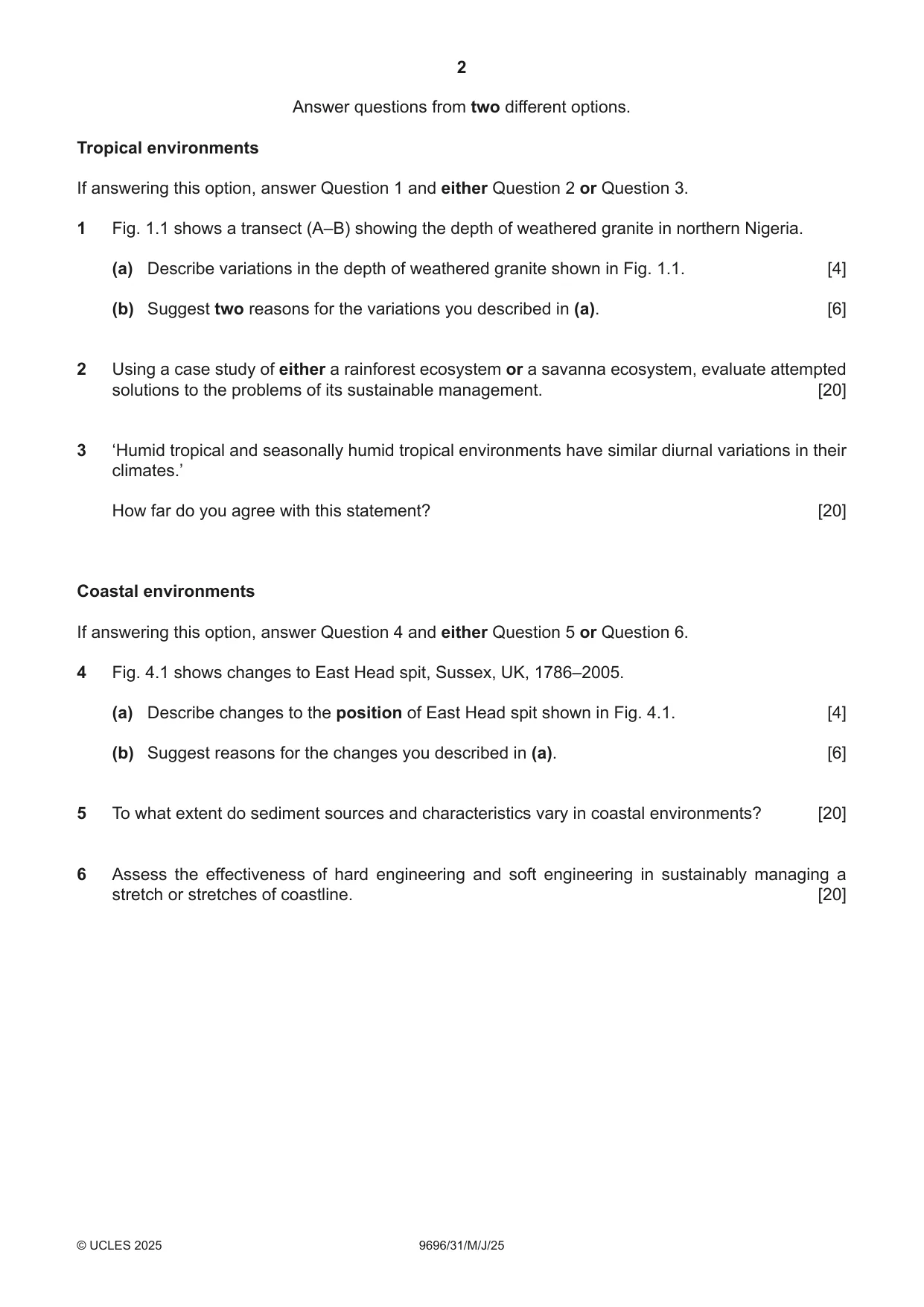 Cambridge A Level Geography 9696 2025 May/June Paper 3 · Variant 1 question paper, page 2 of 4
