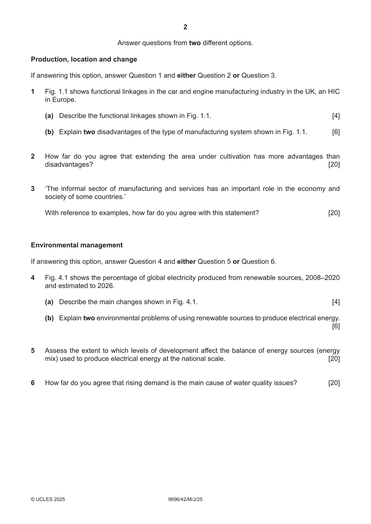 Cambridge A Level Geography 9696 2025 May/June Paper 4 · Variant 2 question paper, page 2 of 4