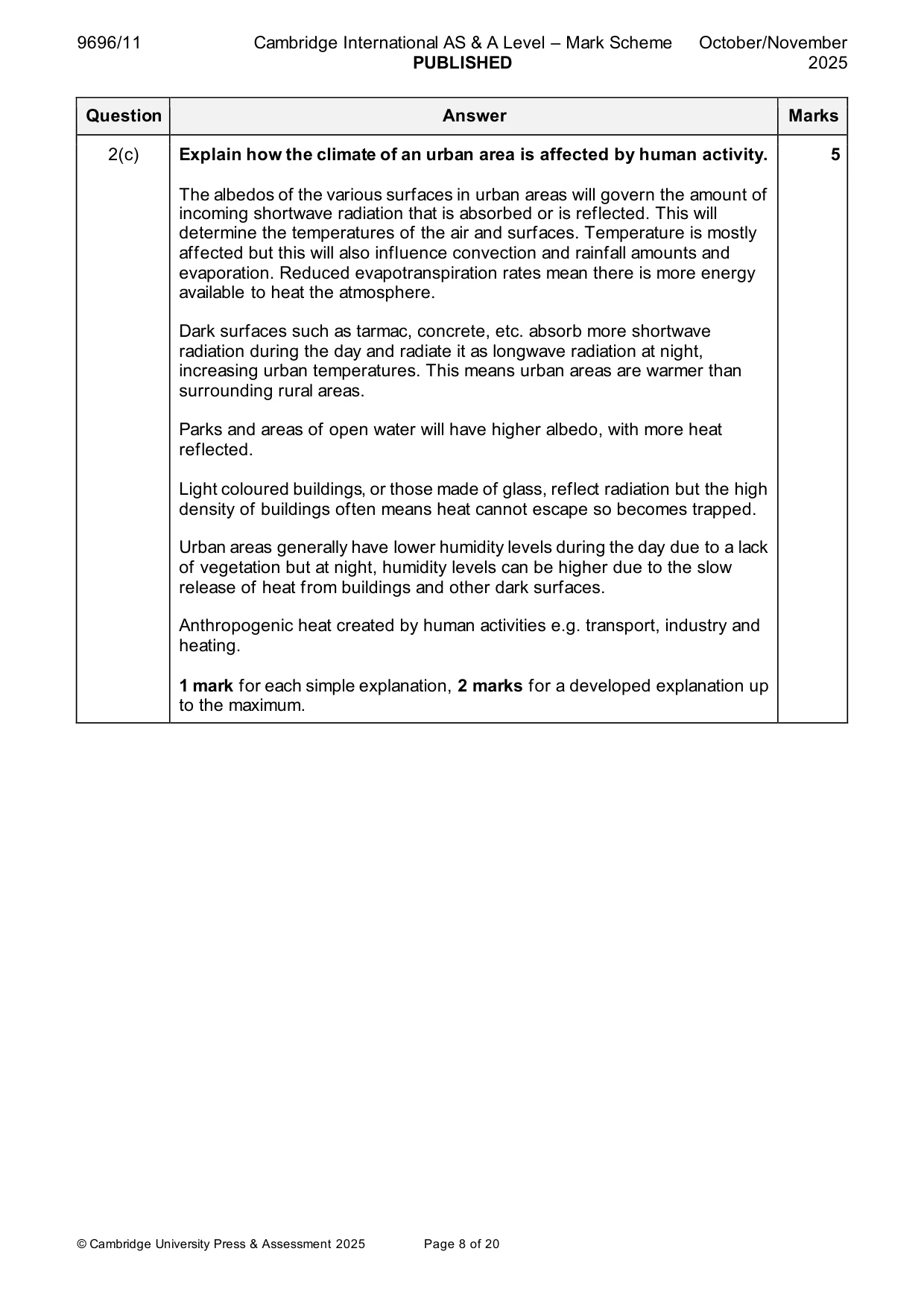 Mark scheme, page 8 of 20