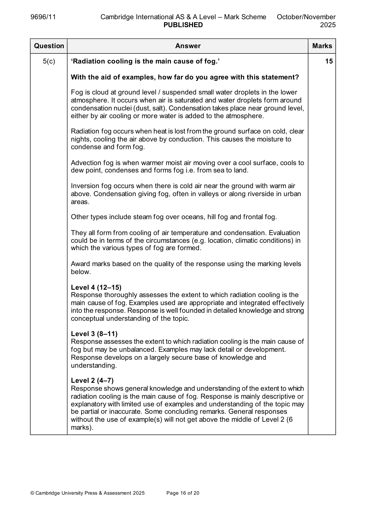 Mark scheme, page 16 of 20