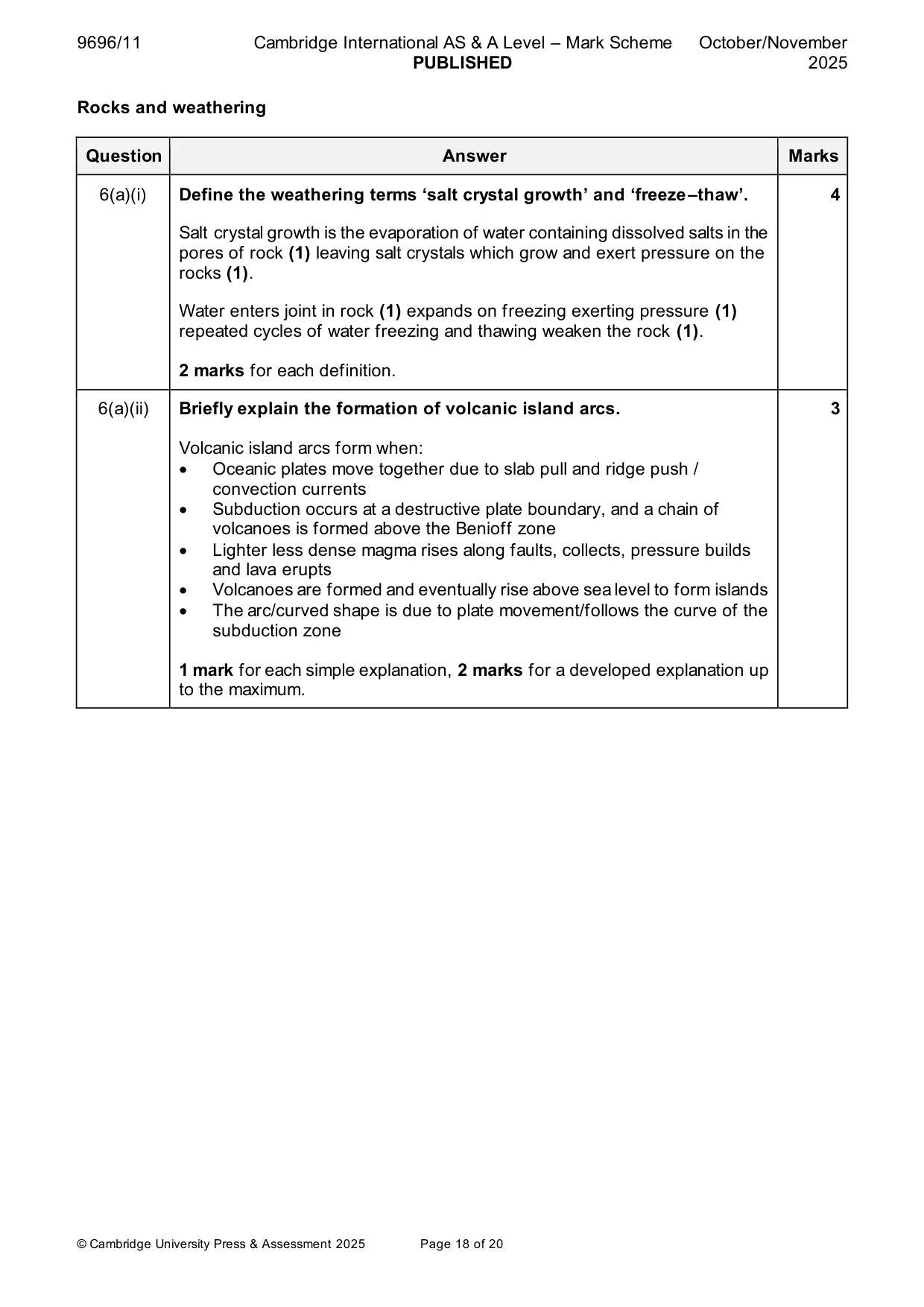 Mark scheme, page 18 of 20