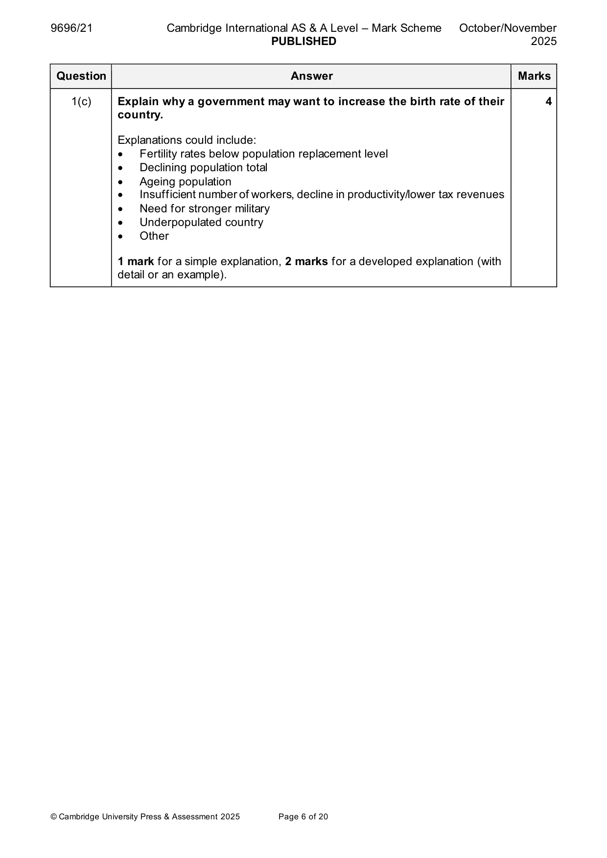 Mark scheme, page 6 of 20