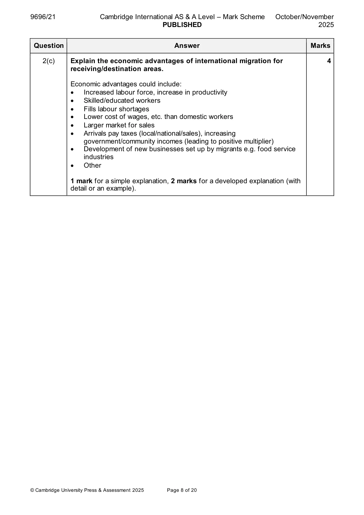 Mark scheme, page 8 of 20