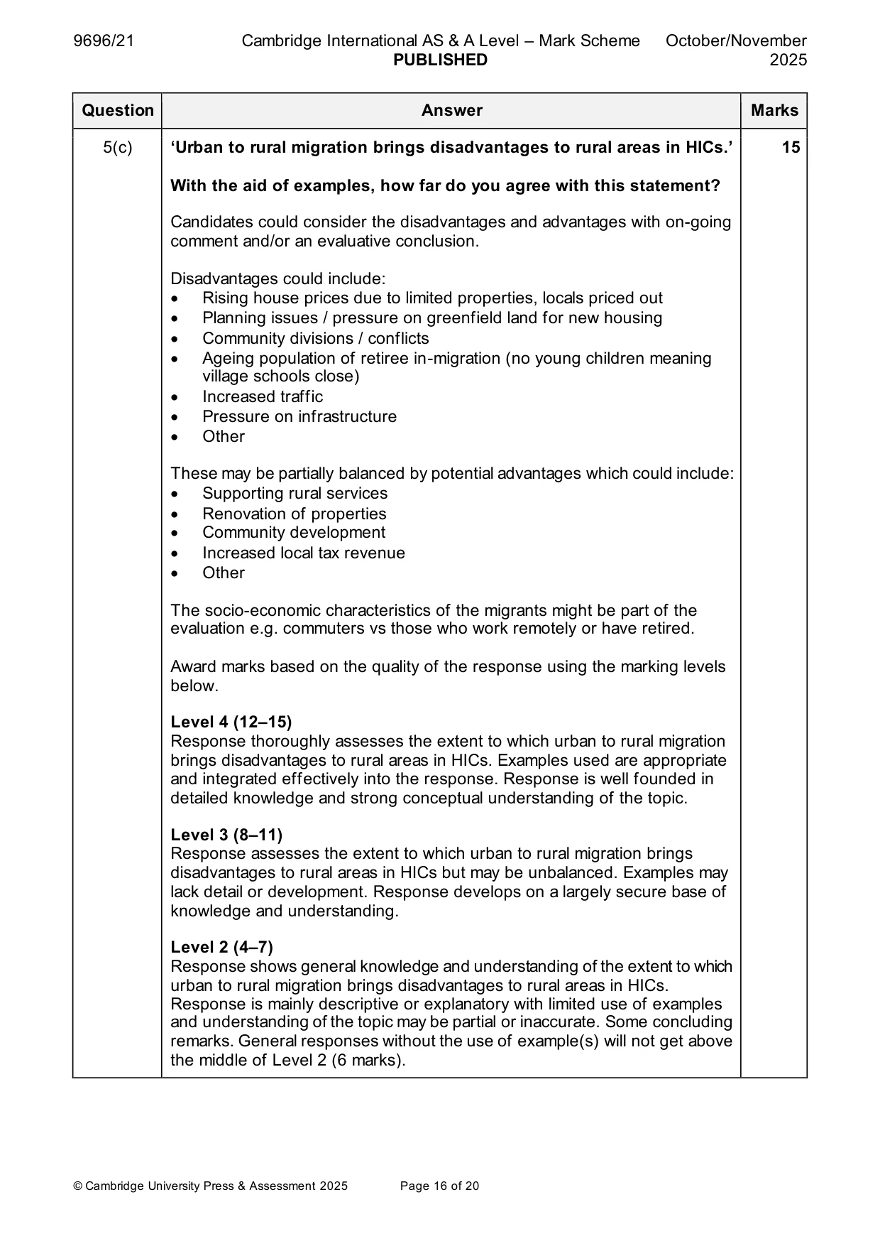 Mark scheme, page 16 of 20