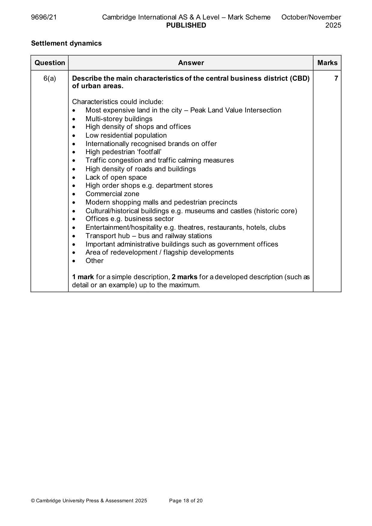 Mark scheme, page 18 of 20