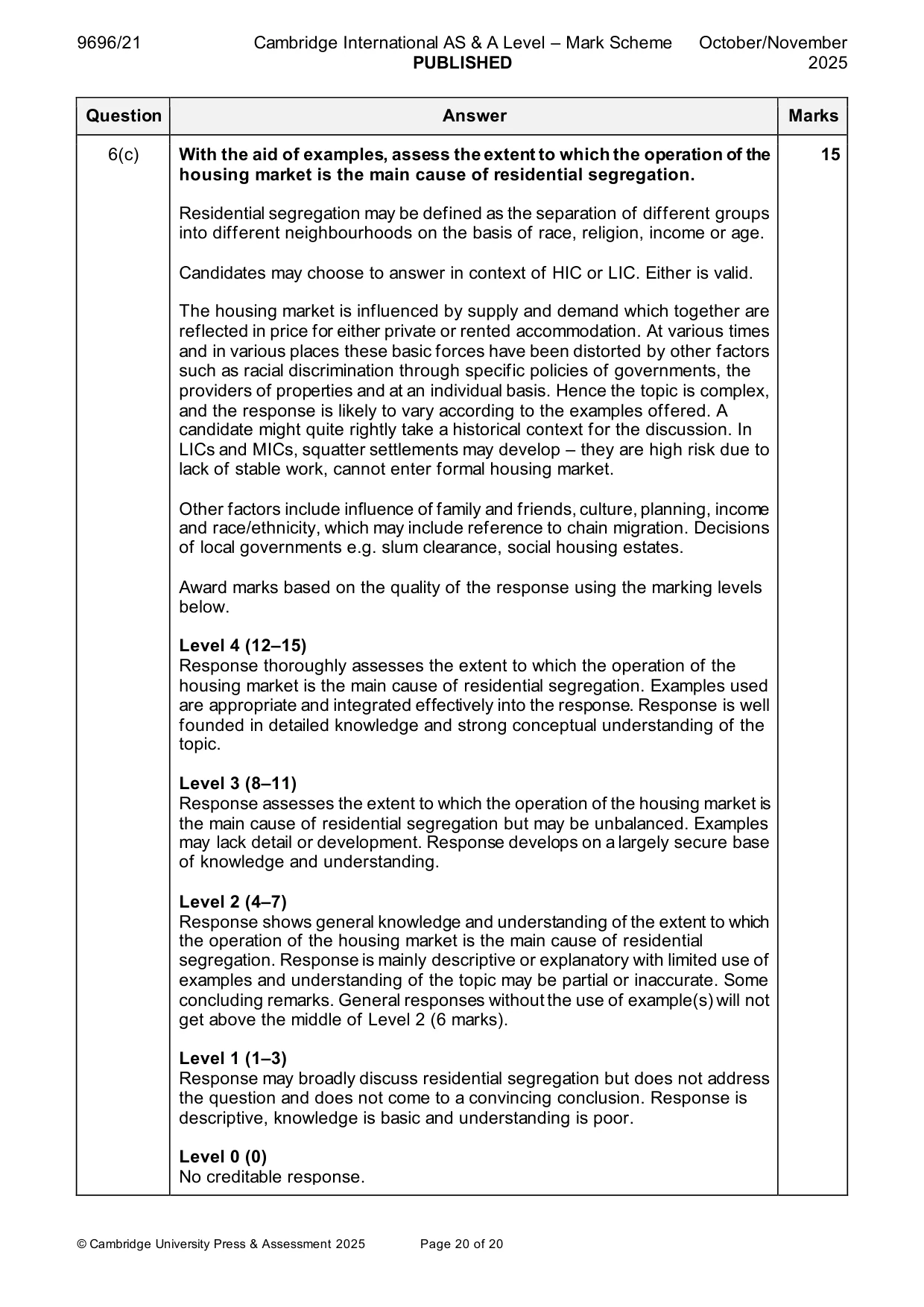 Mark scheme, page 20 of 20