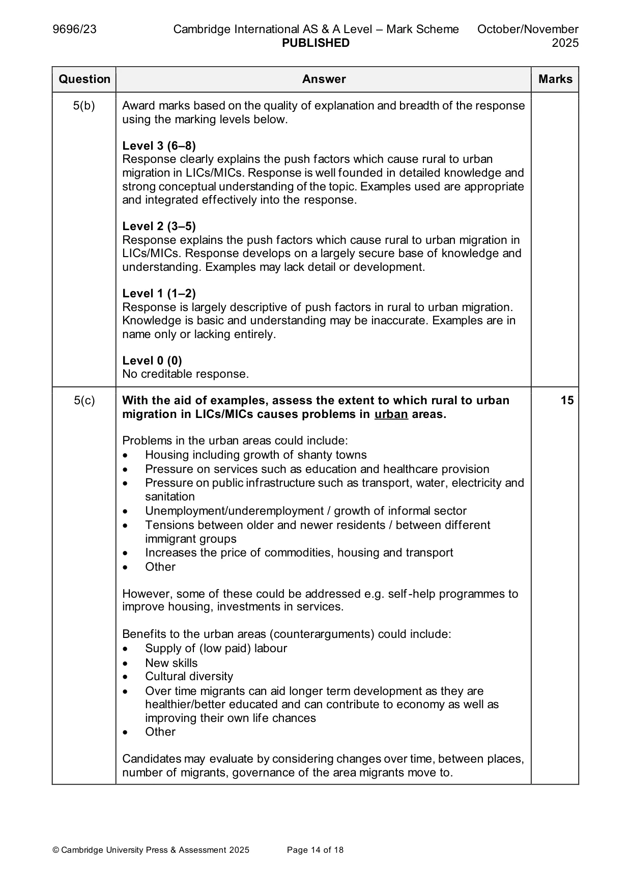Mark scheme, page 14 of 18
