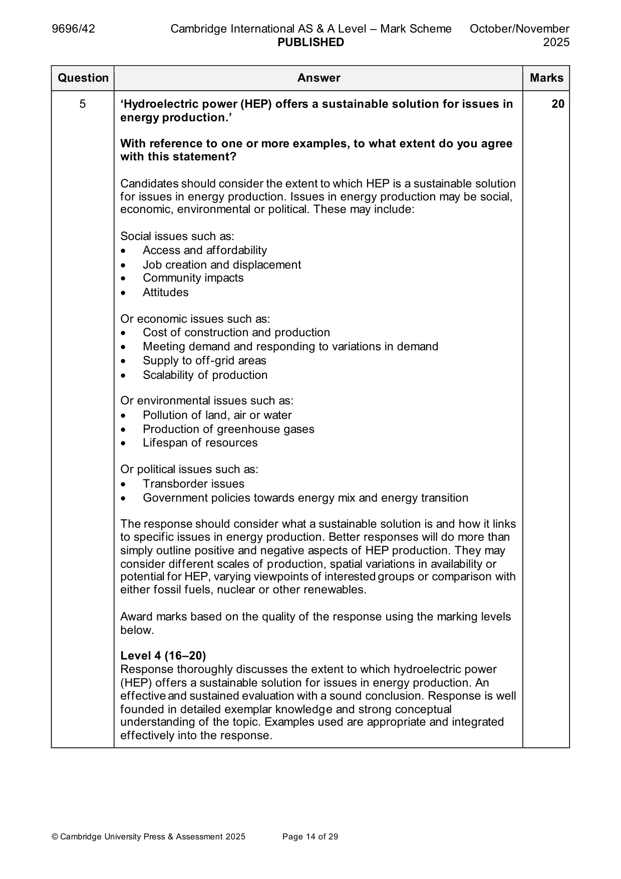 Mark scheme, page 14 of 29