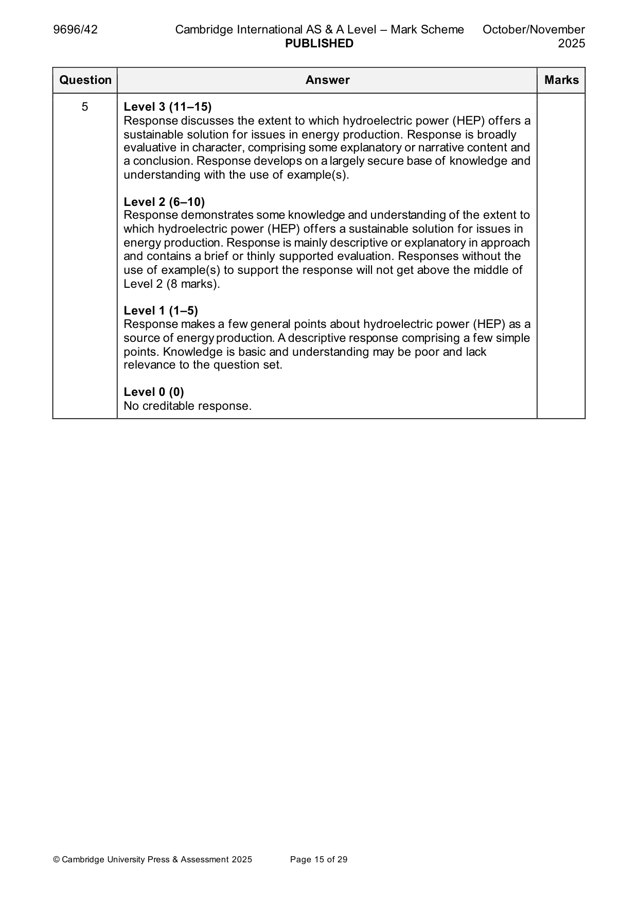 Mark scheme, page 15 of 29