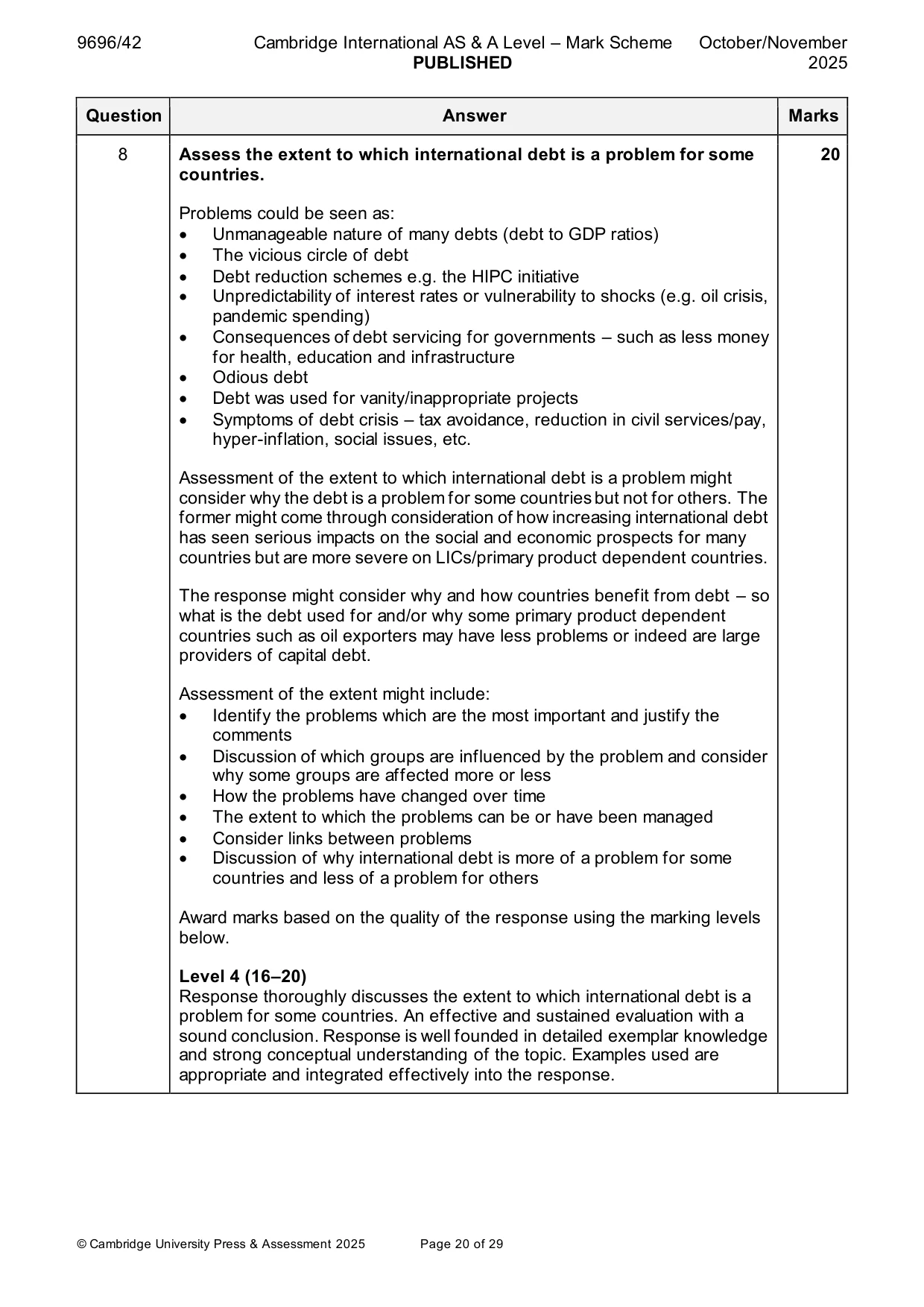 Mark scheme, page 20 of 29