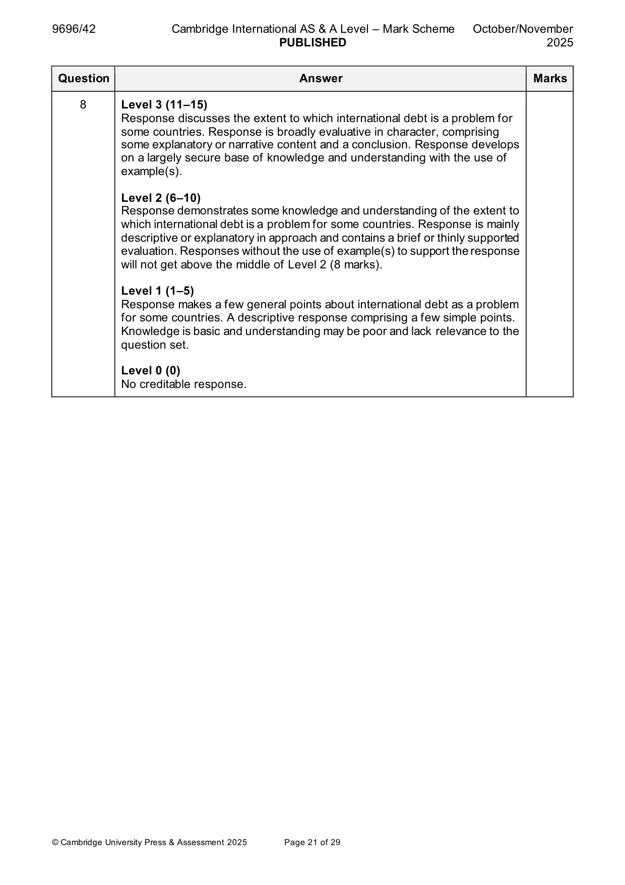 Mark scheme, page 21 of 29