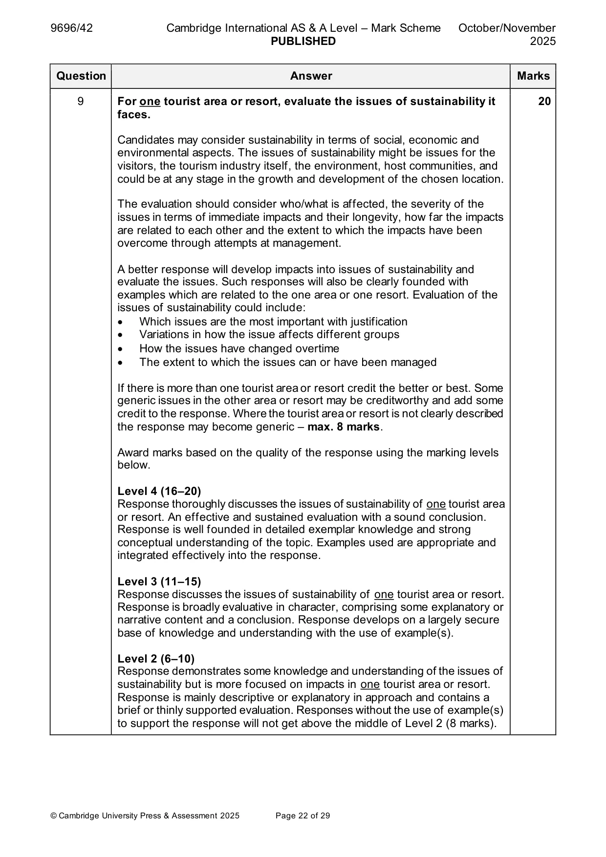 Mark scheme, page 22 of 29