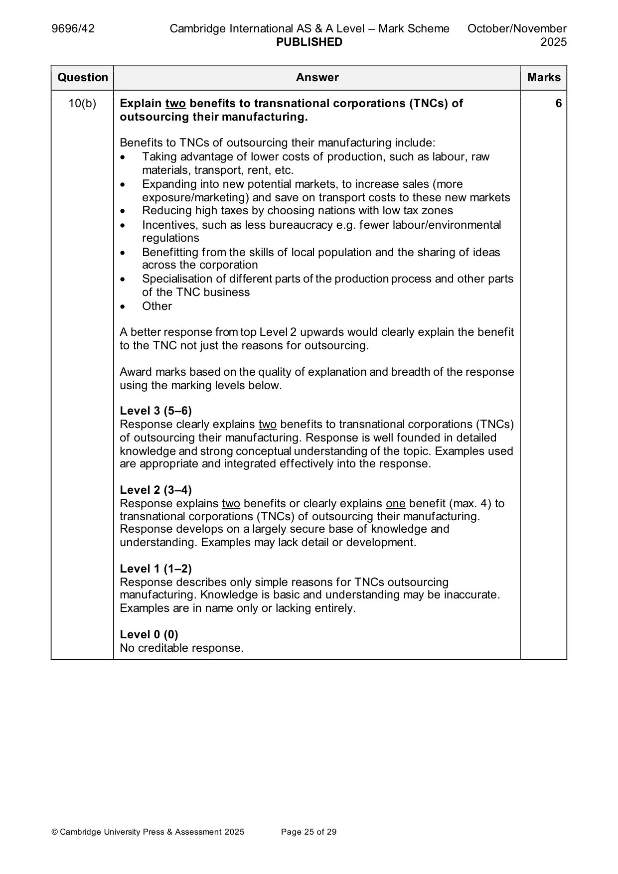 Mark scheme, page 25 of 29