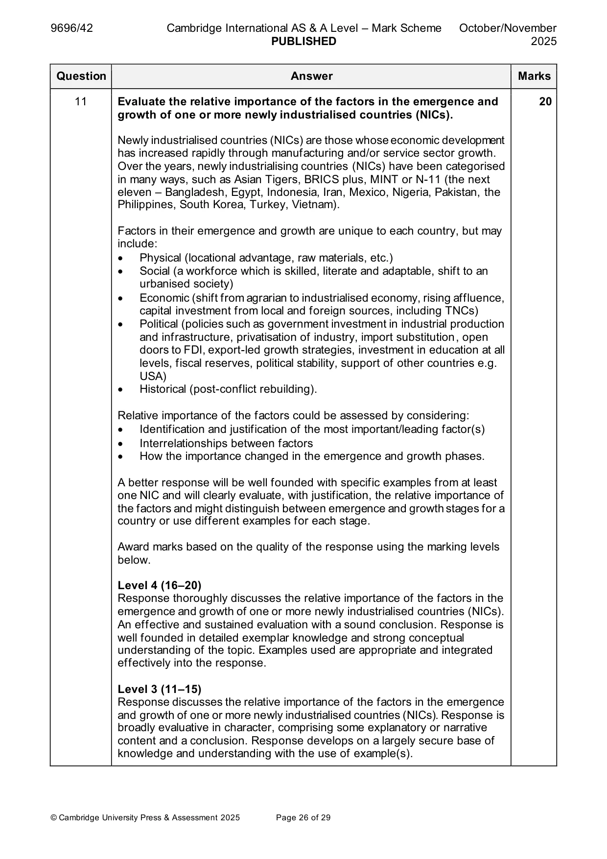 Mark scheme, page 26 of 29