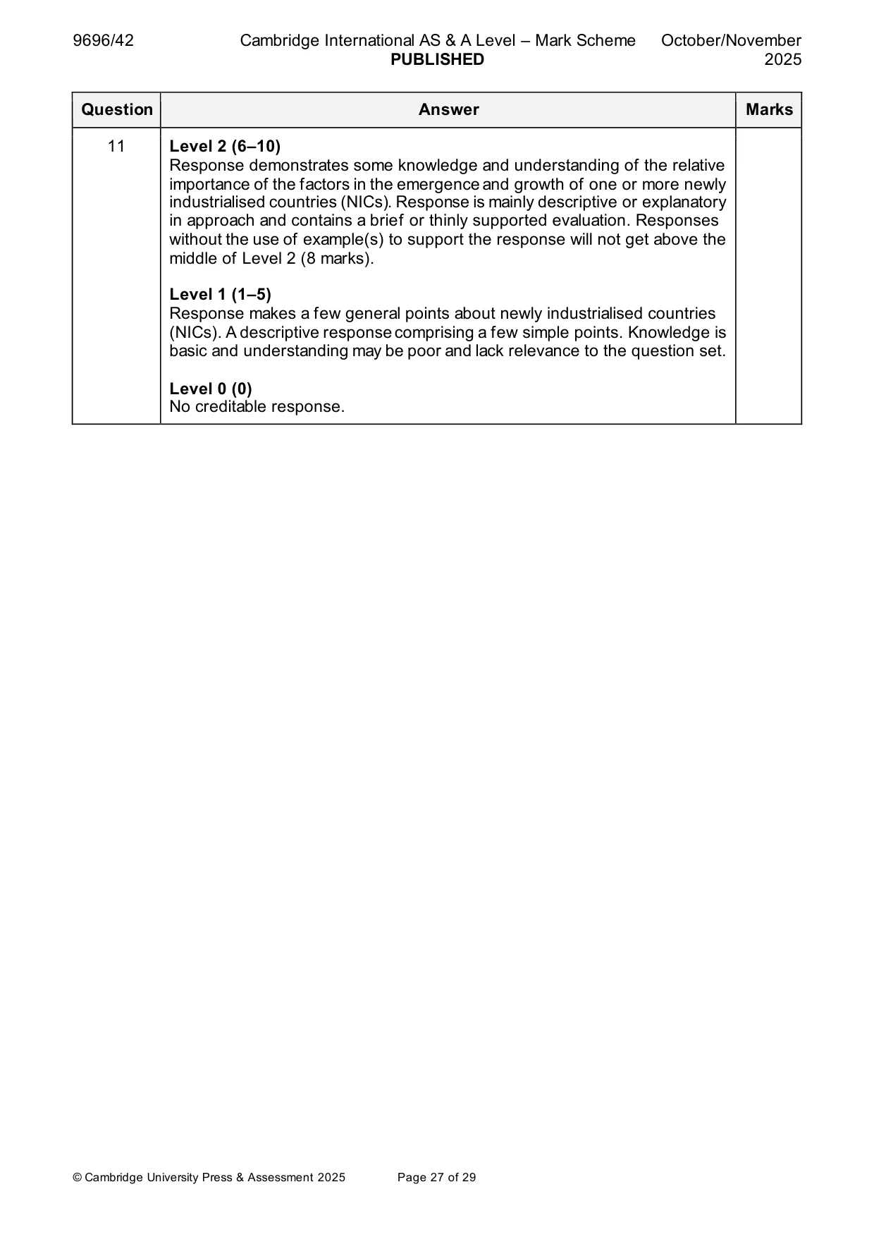 Mark scheme, page 27 of 29