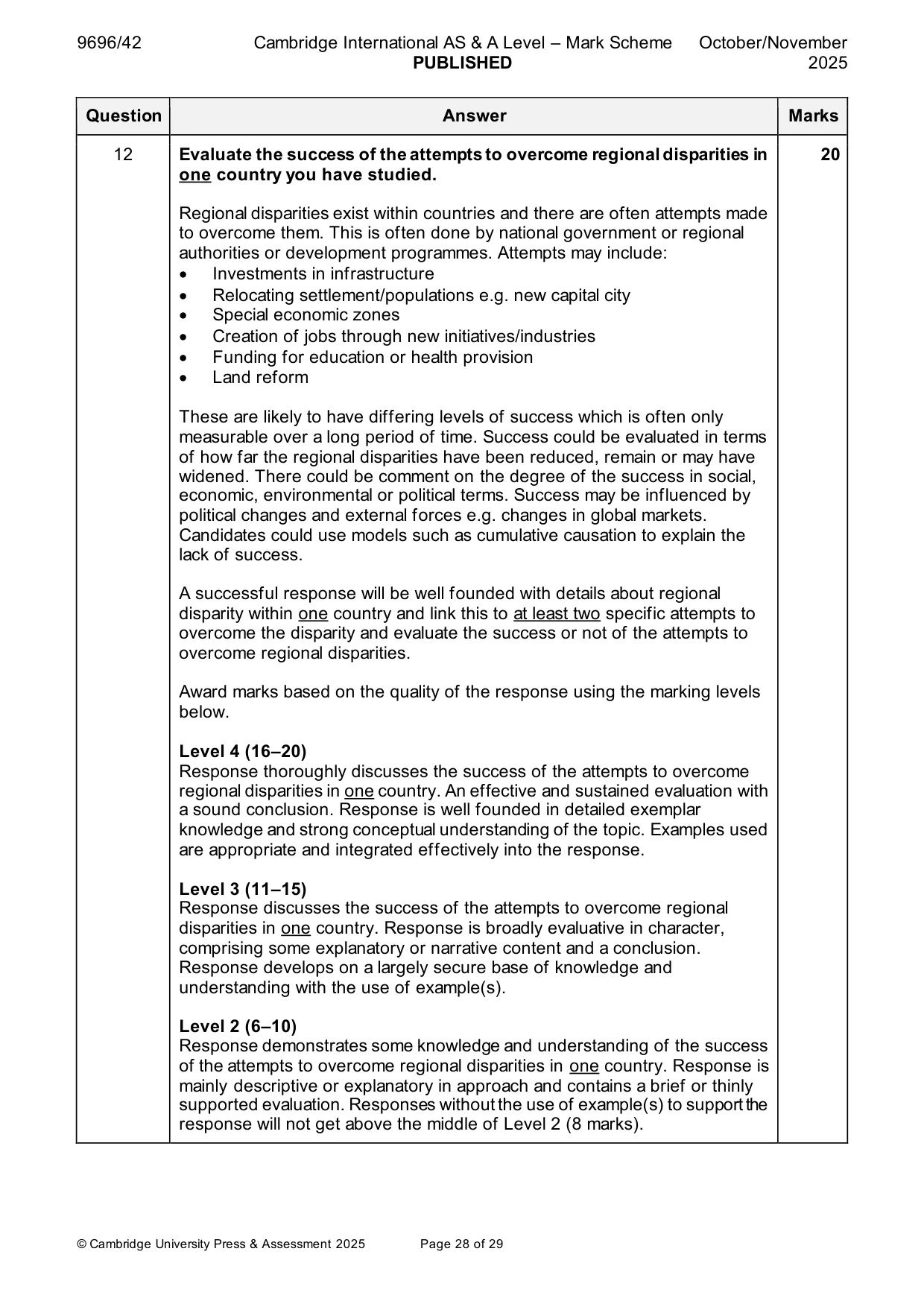 Mark scheme, page 28 of 29