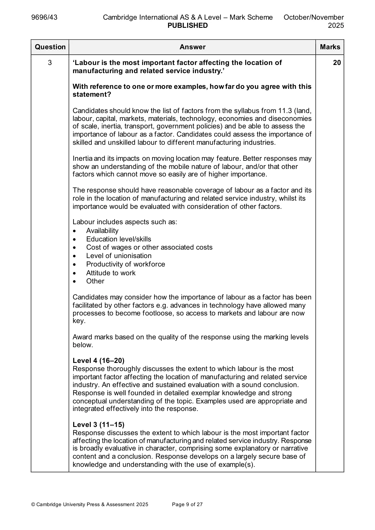 Mark scheme, page 9 of 27